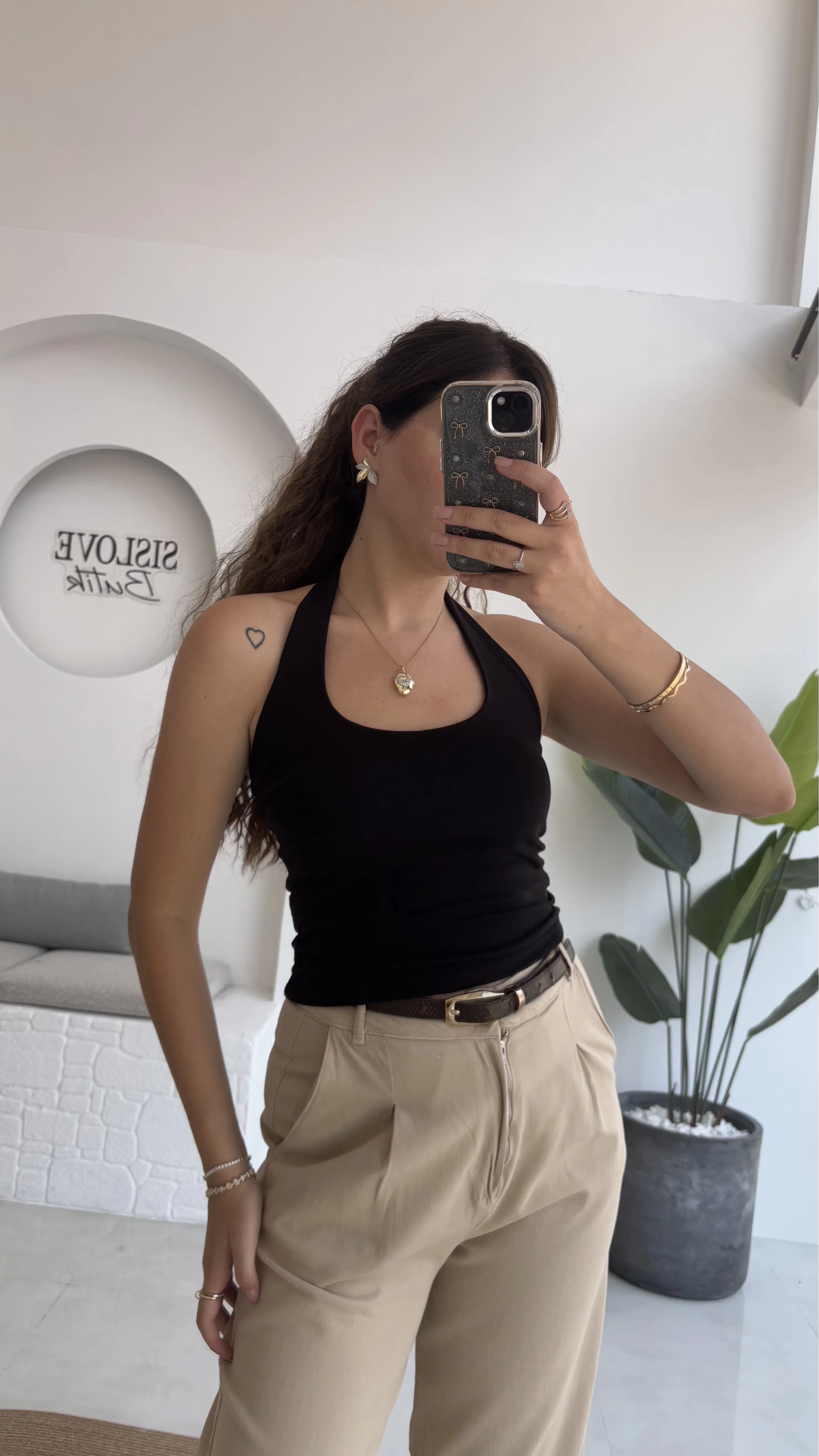 Karolina Boyundan Geçmeli Crop - Siyah