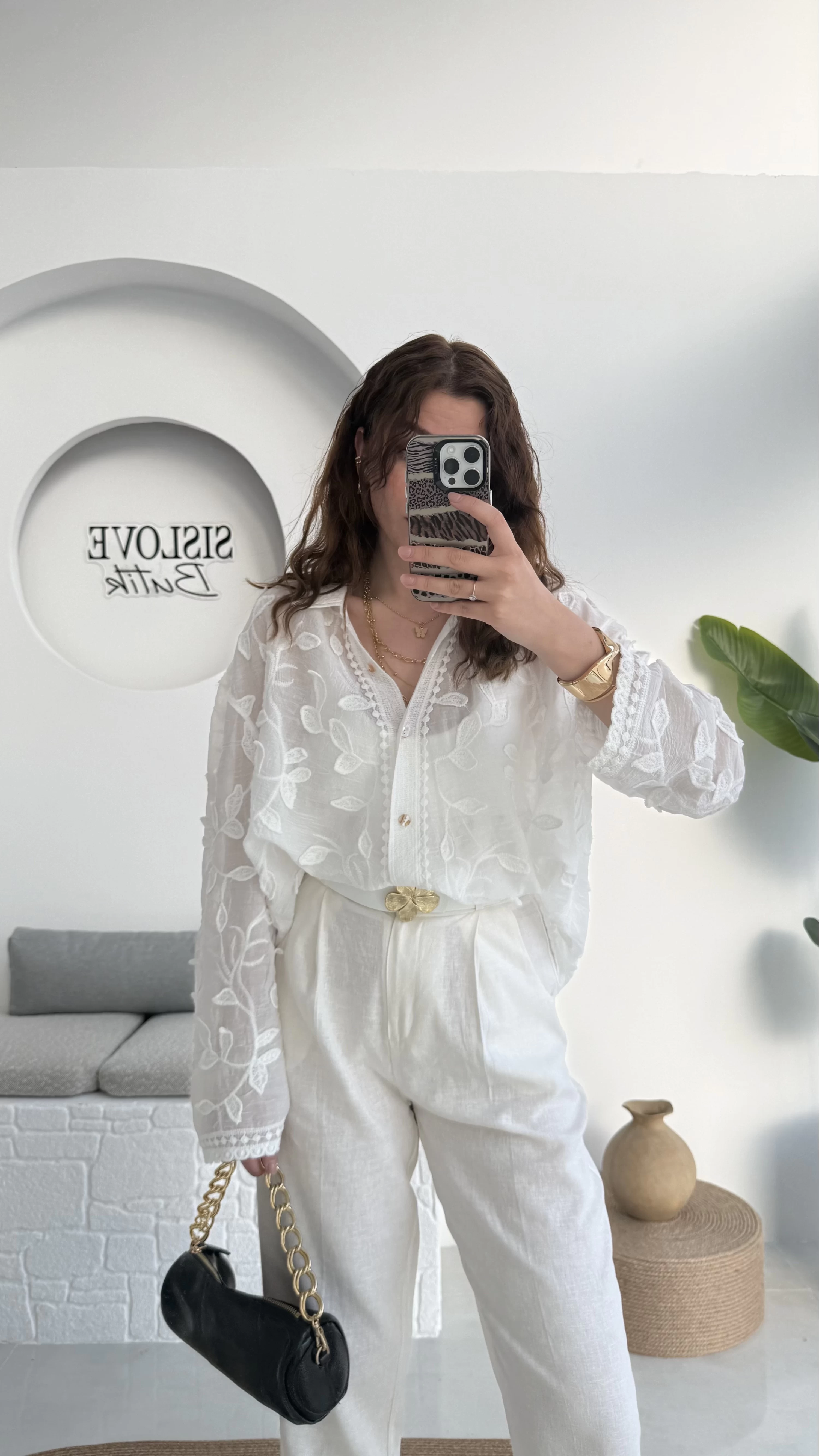 Kemerli Keten Pantolon Beyaz - 50985