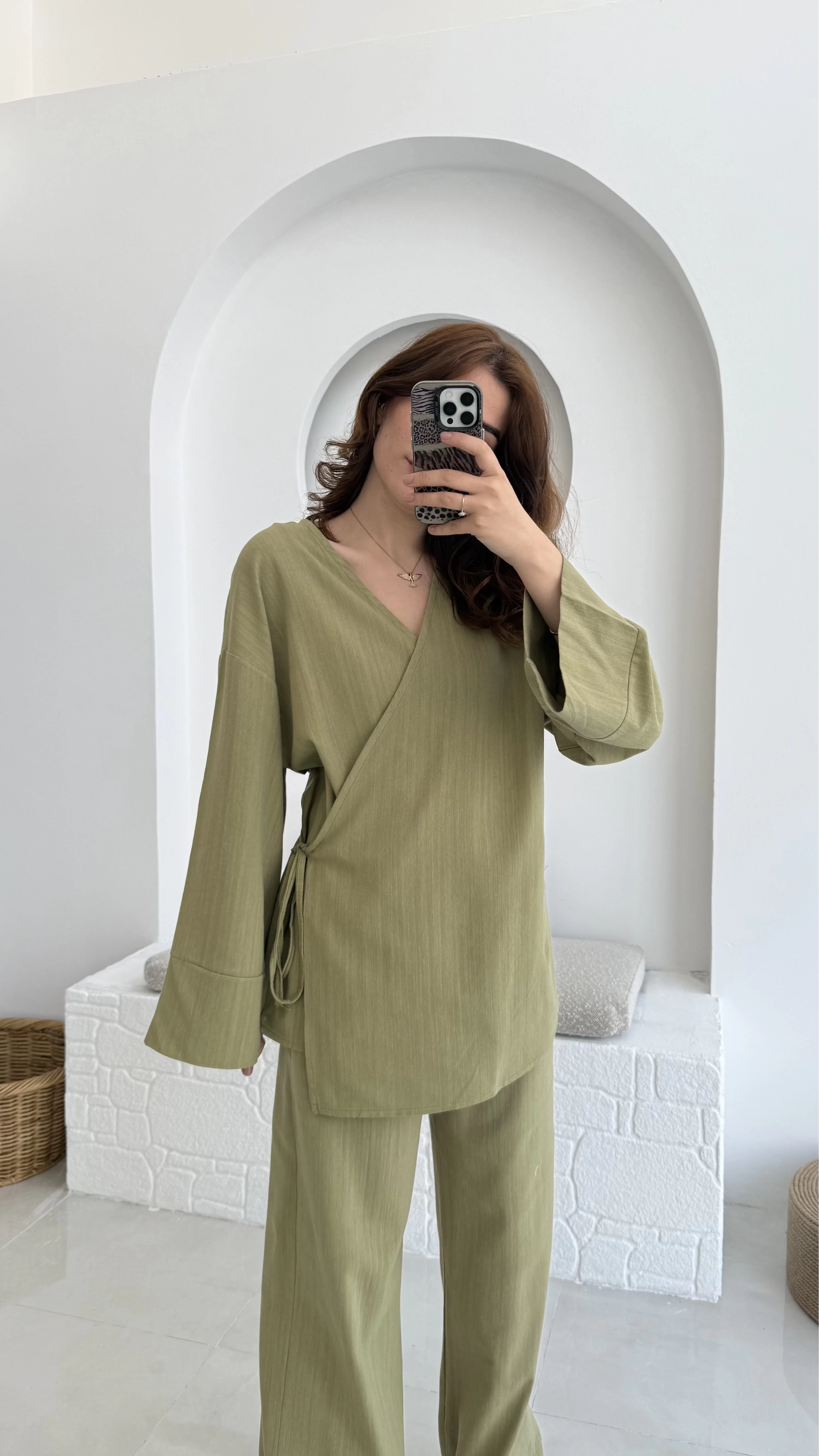 Keten Kimono Takım Haki 8582 EF
