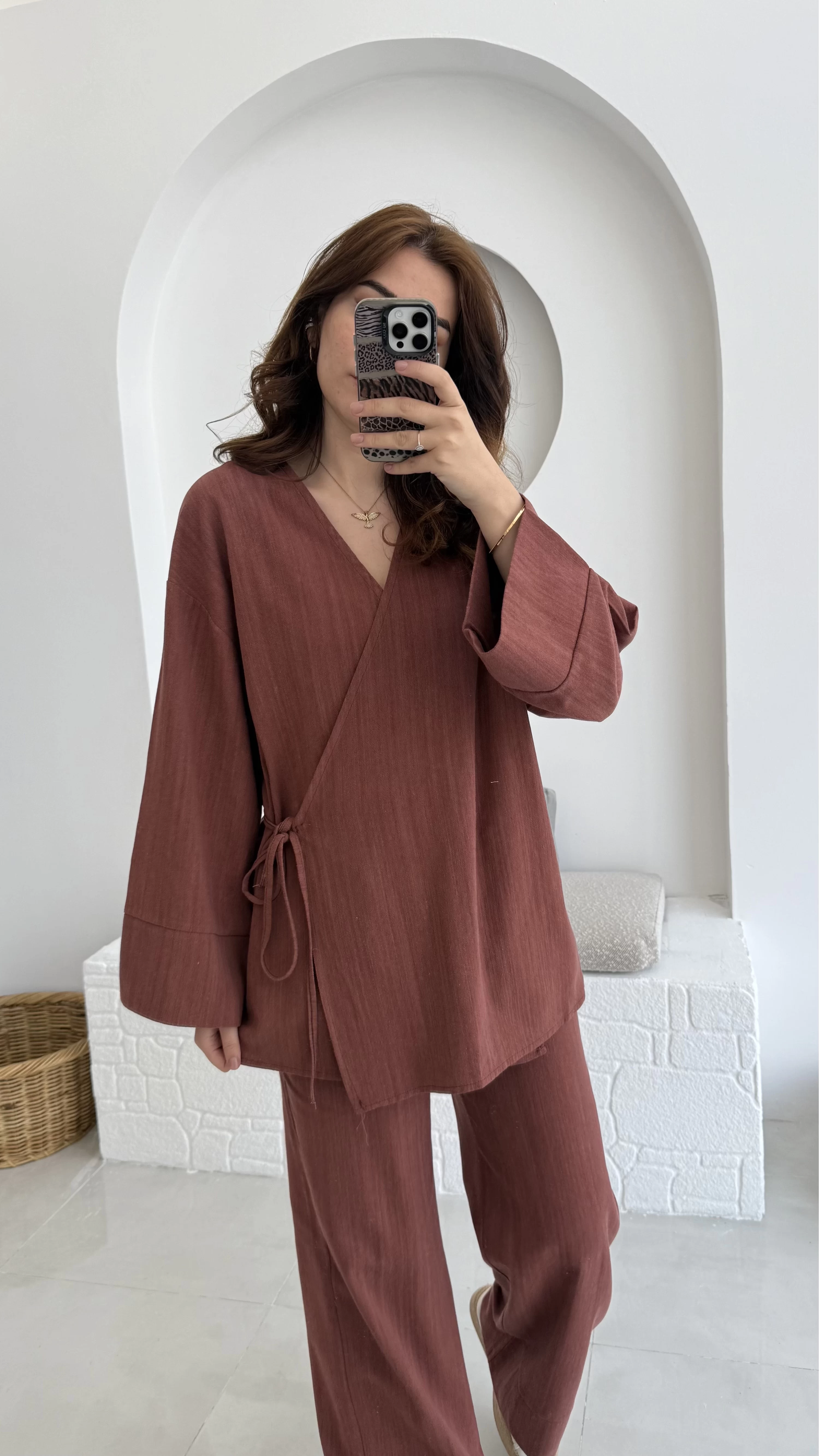 Keten Kimono Takım Kiremit 8582 EF