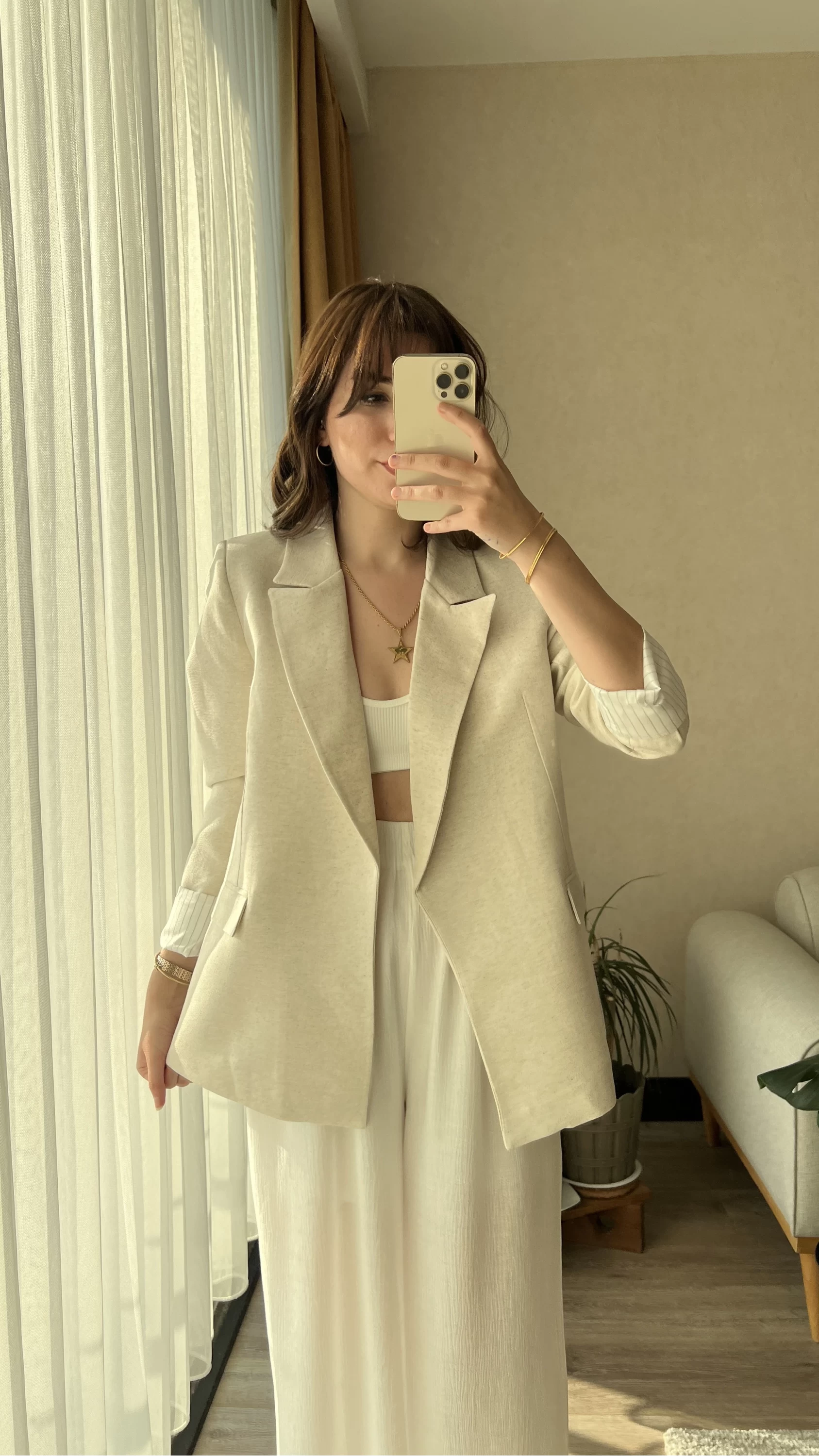 Keten Krem Blazer Ceket