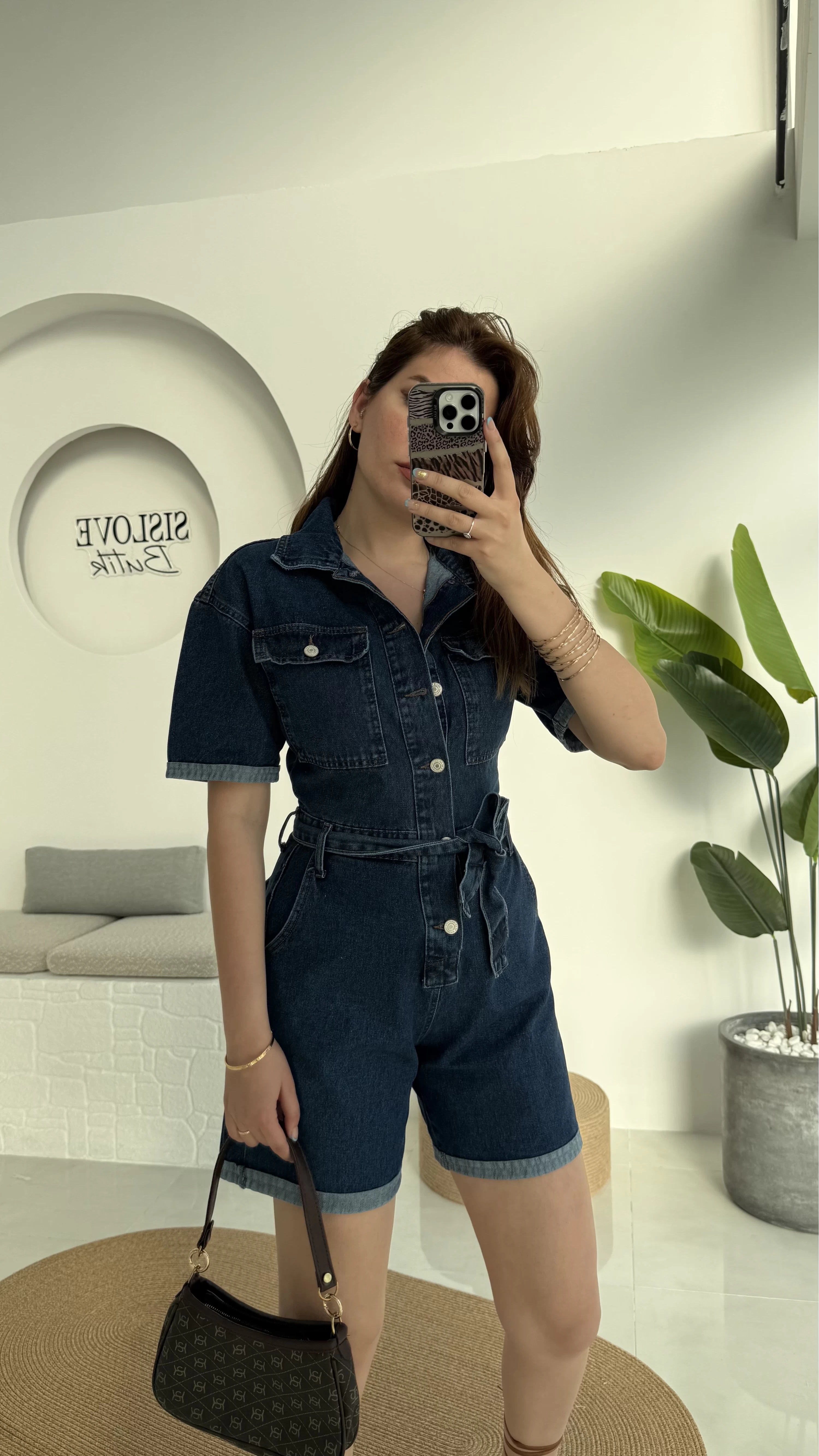 Koyu Mavi Kısa Şort Denim Tulum