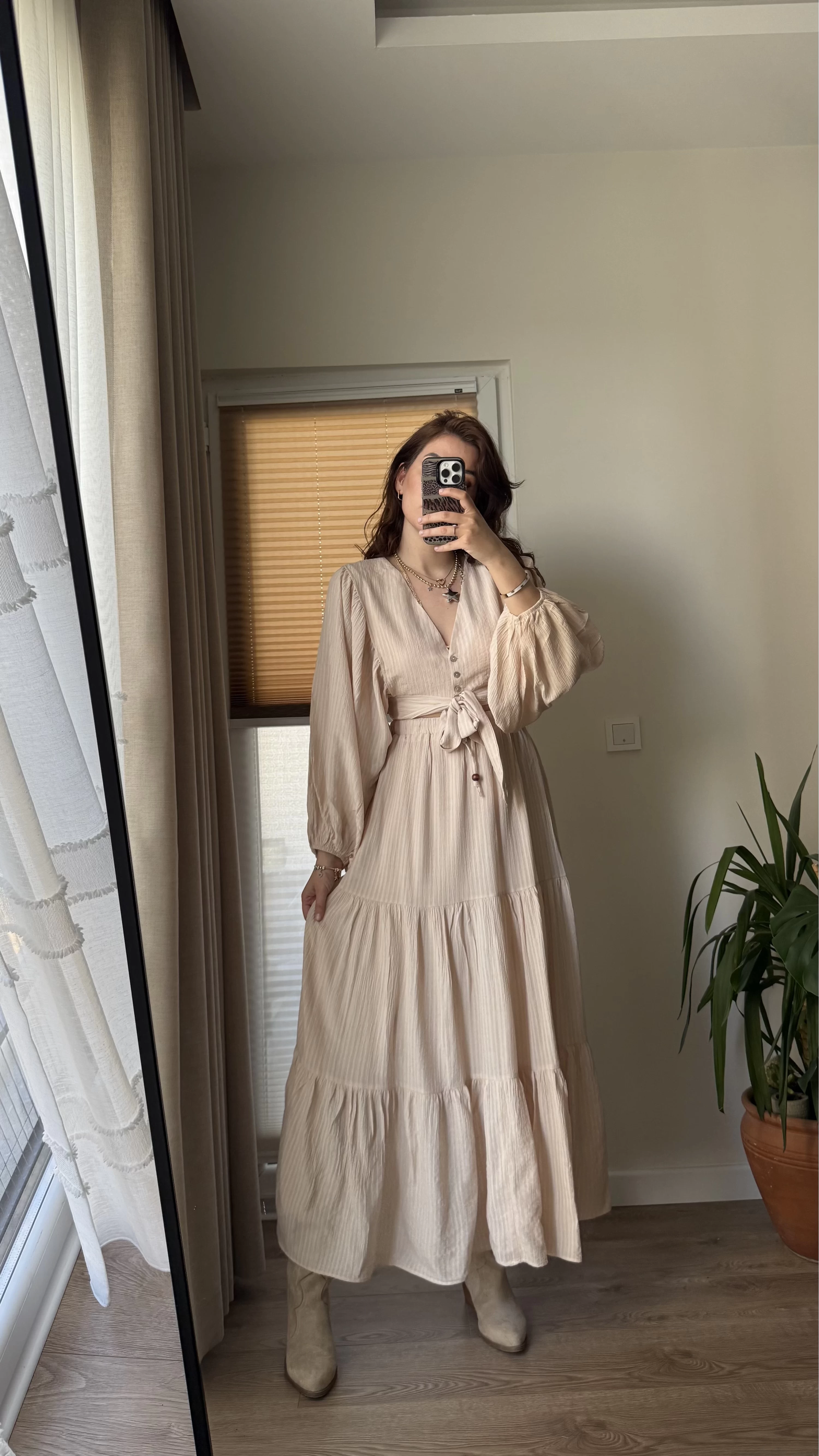 Krem Rengi Etekli Crop Takım