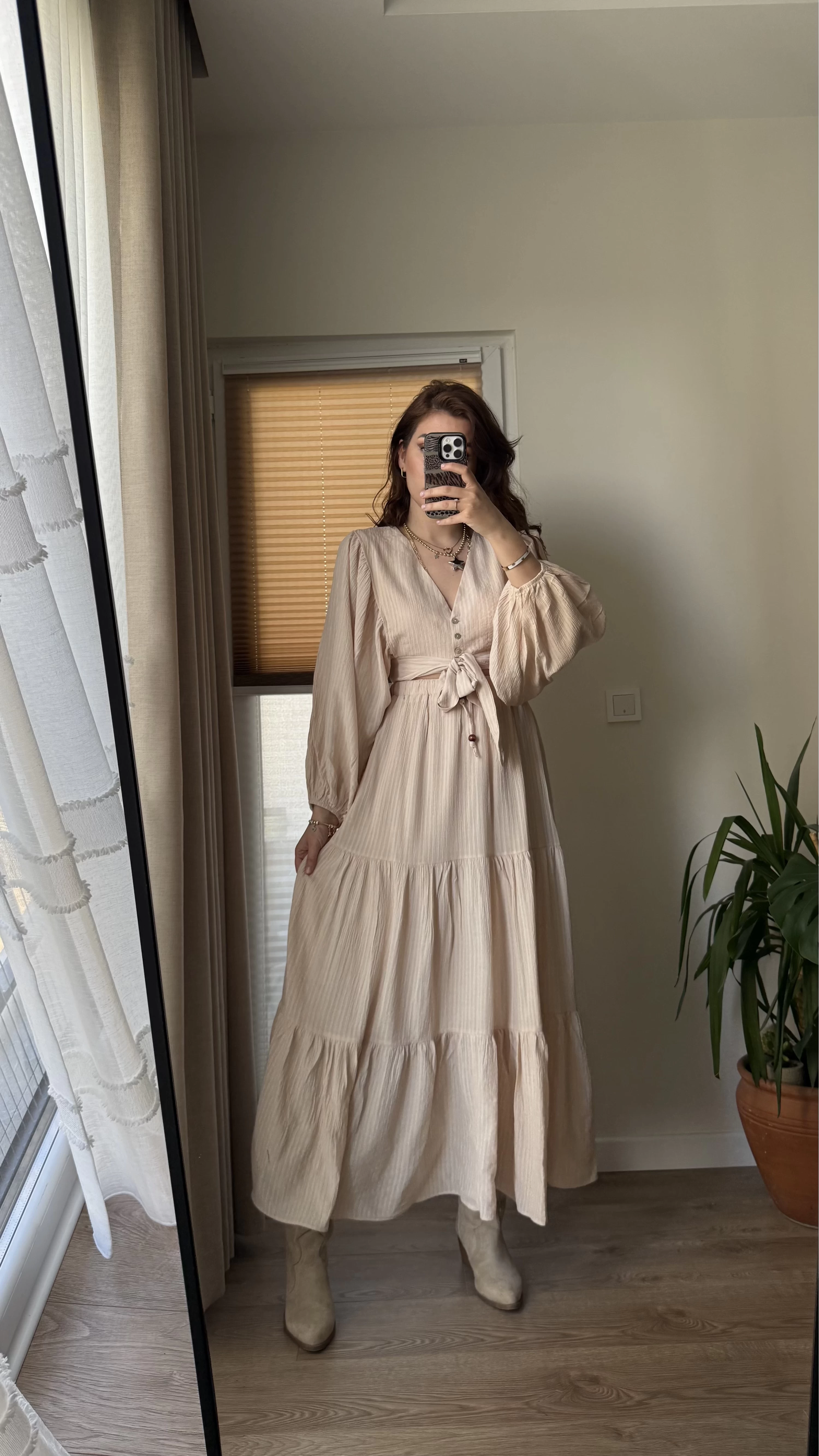 Krem Rengi Etekli Crop Takım