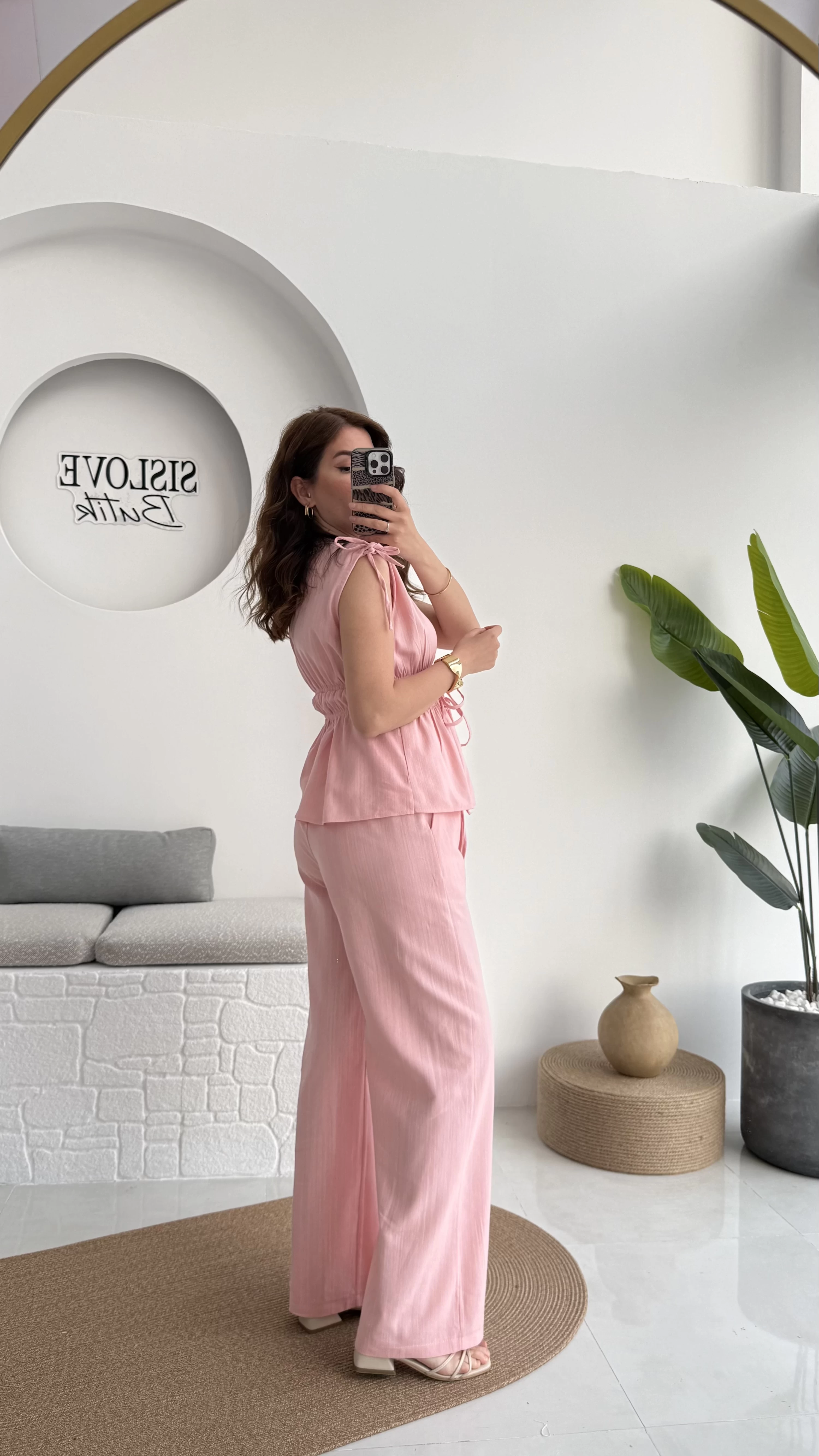 Lastik Detay Bluz Takım - Pembe