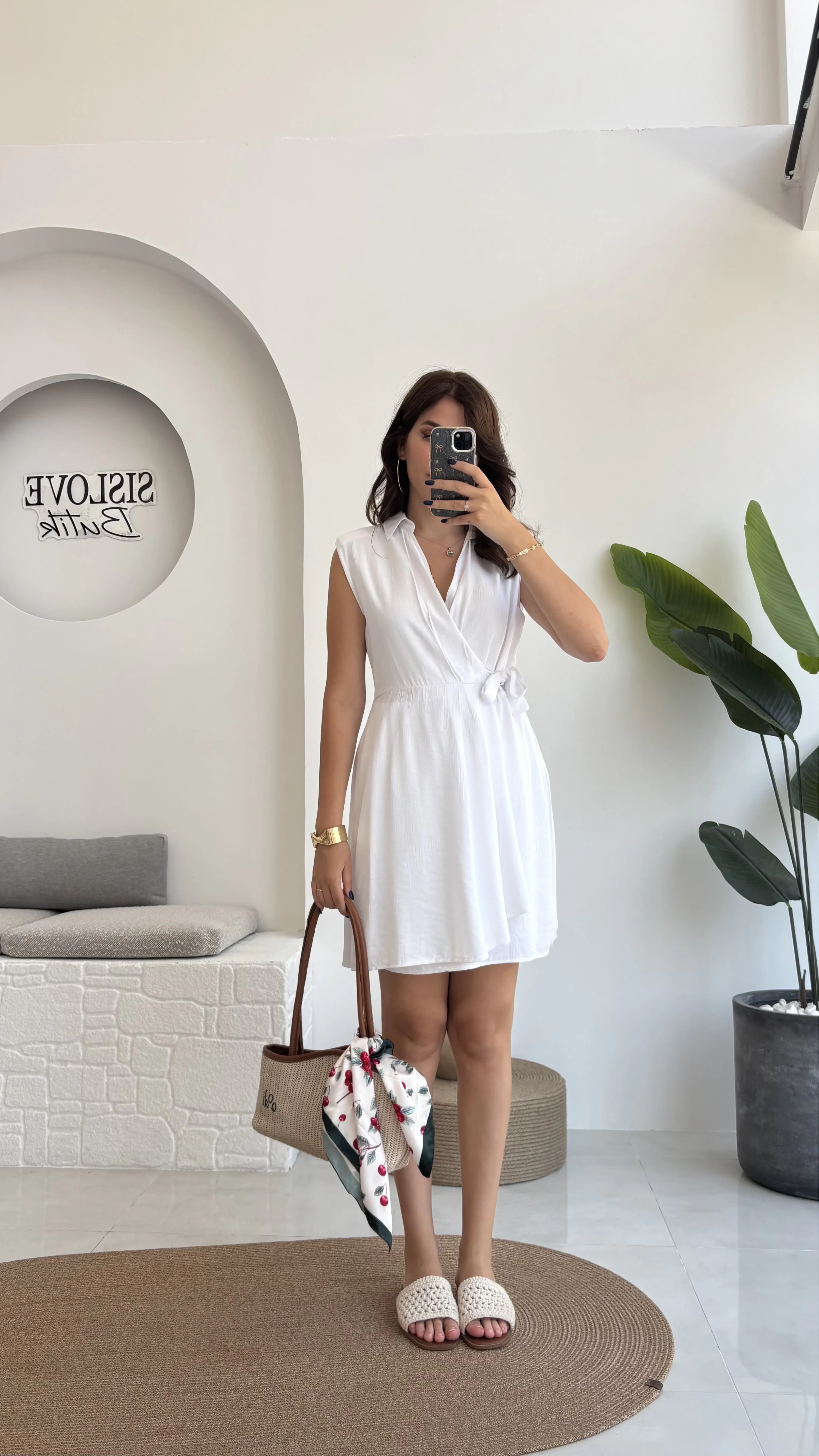Laura Vatkalı Bürümcük Elbise - Beyaz - 6021