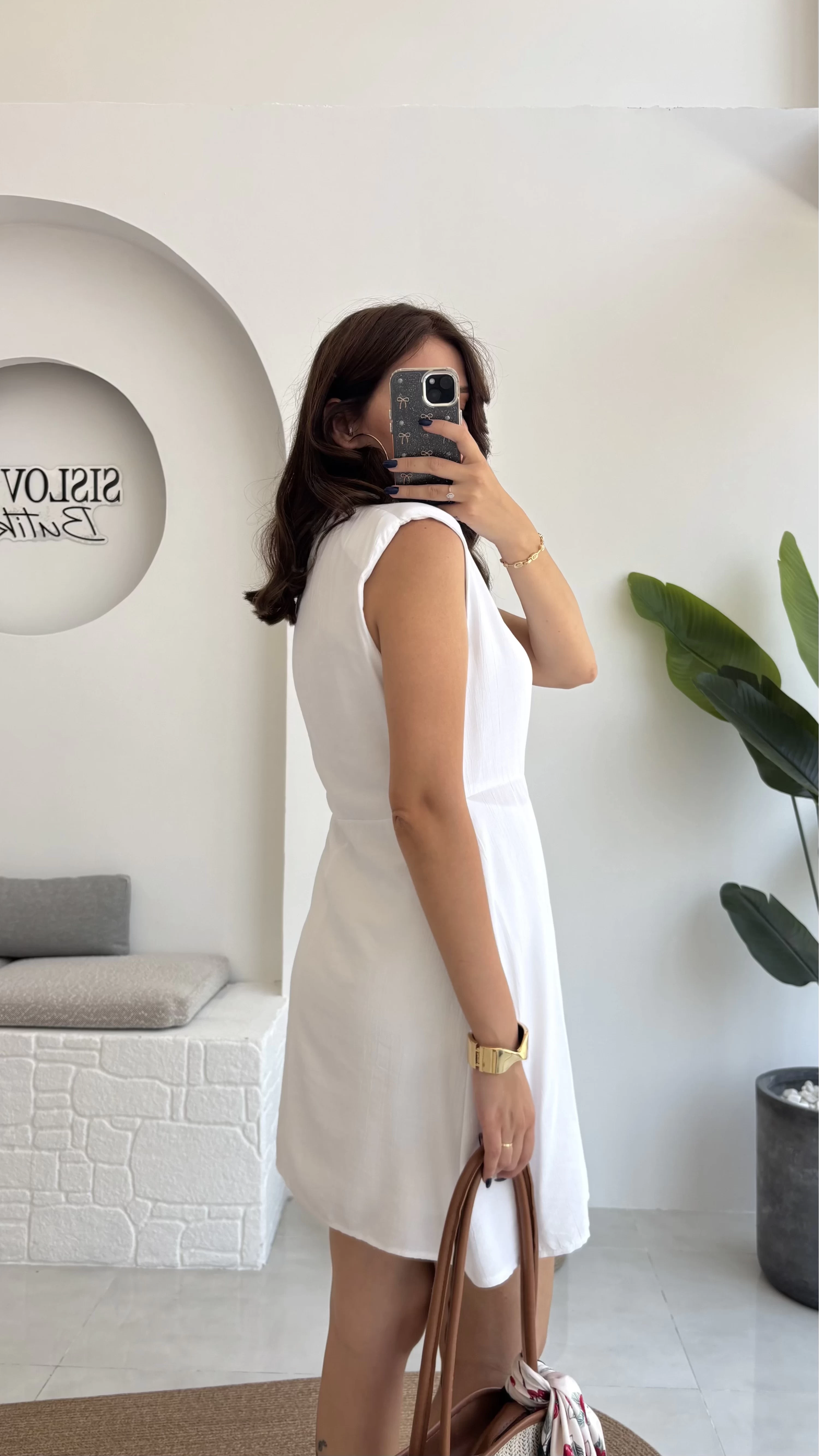 Laura Vatkalı Bürümcük Elbise - Beyaz - 6021