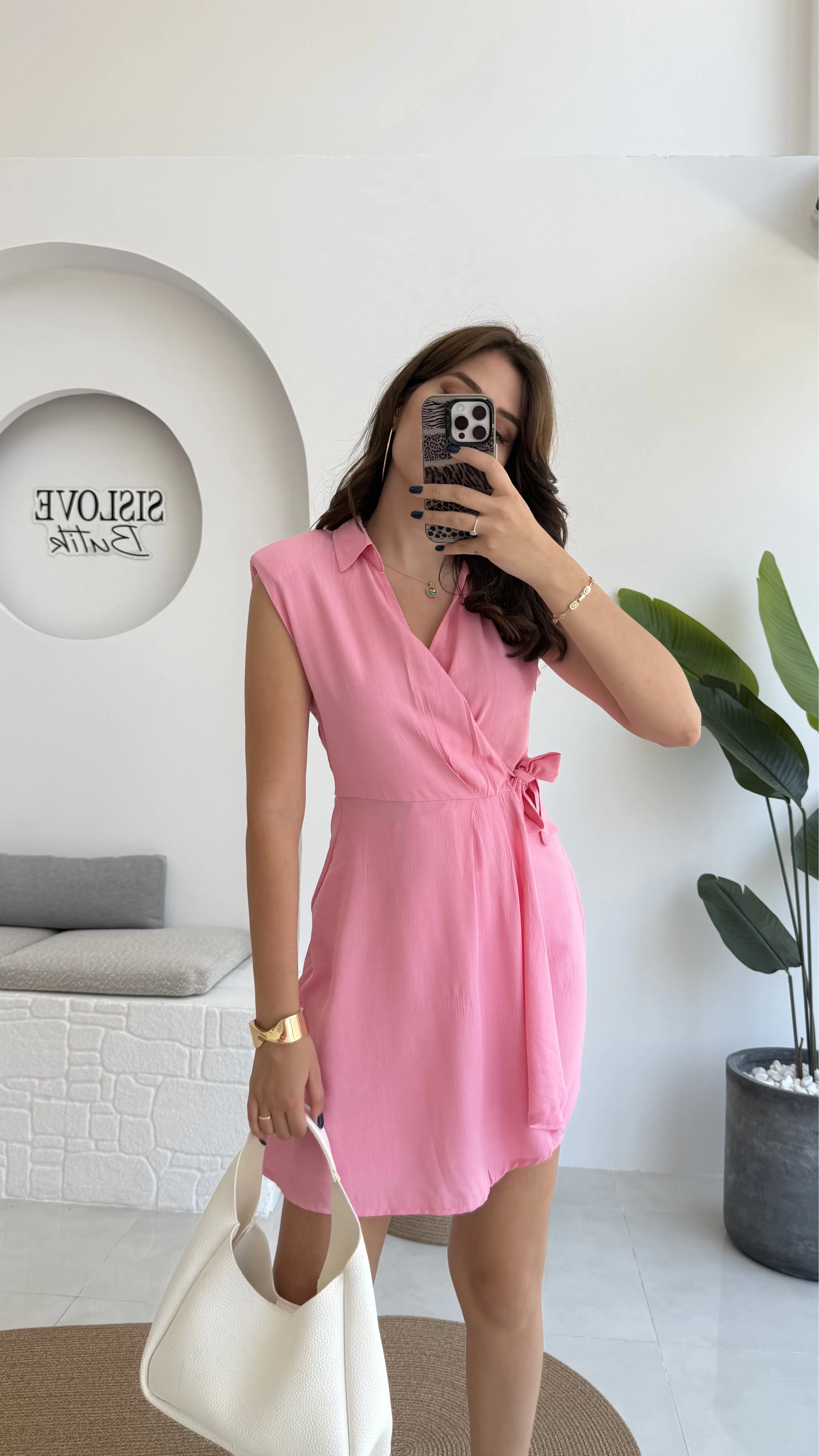 Laura Vatkalı Bürümcük Elbise - Pembe - 6021