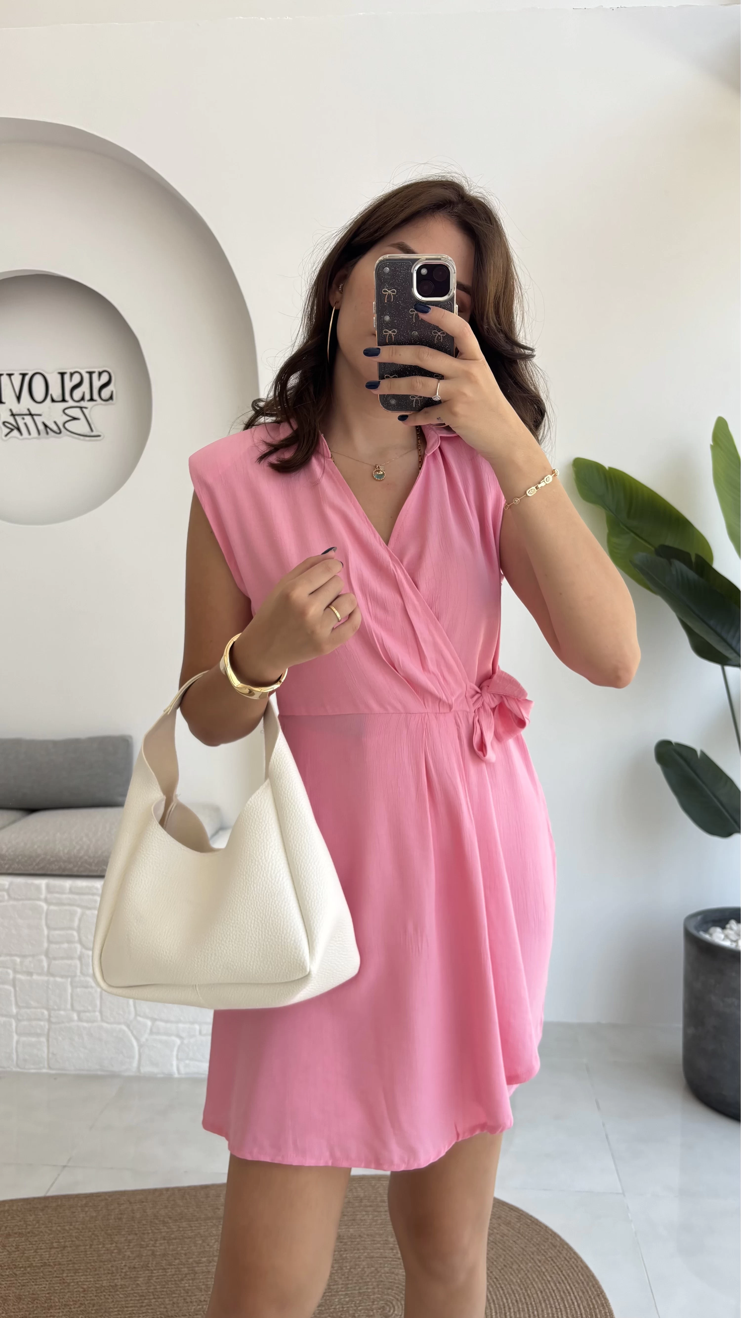 Laura Vatkalı Bürümcük Elbise - Pembe - 6021