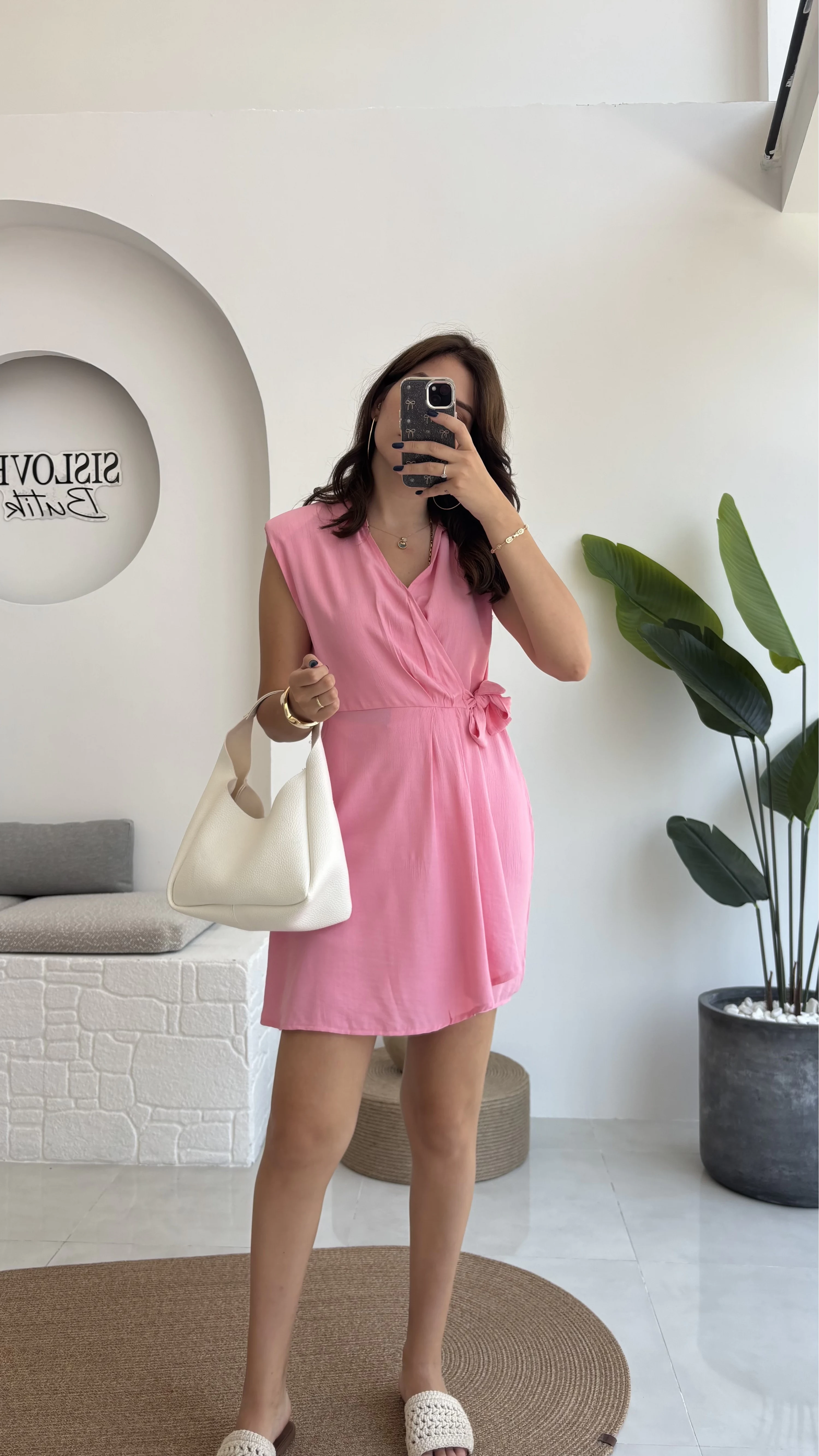 Laura Vatkalı Bürümcük Elbise - Pembe - 6021