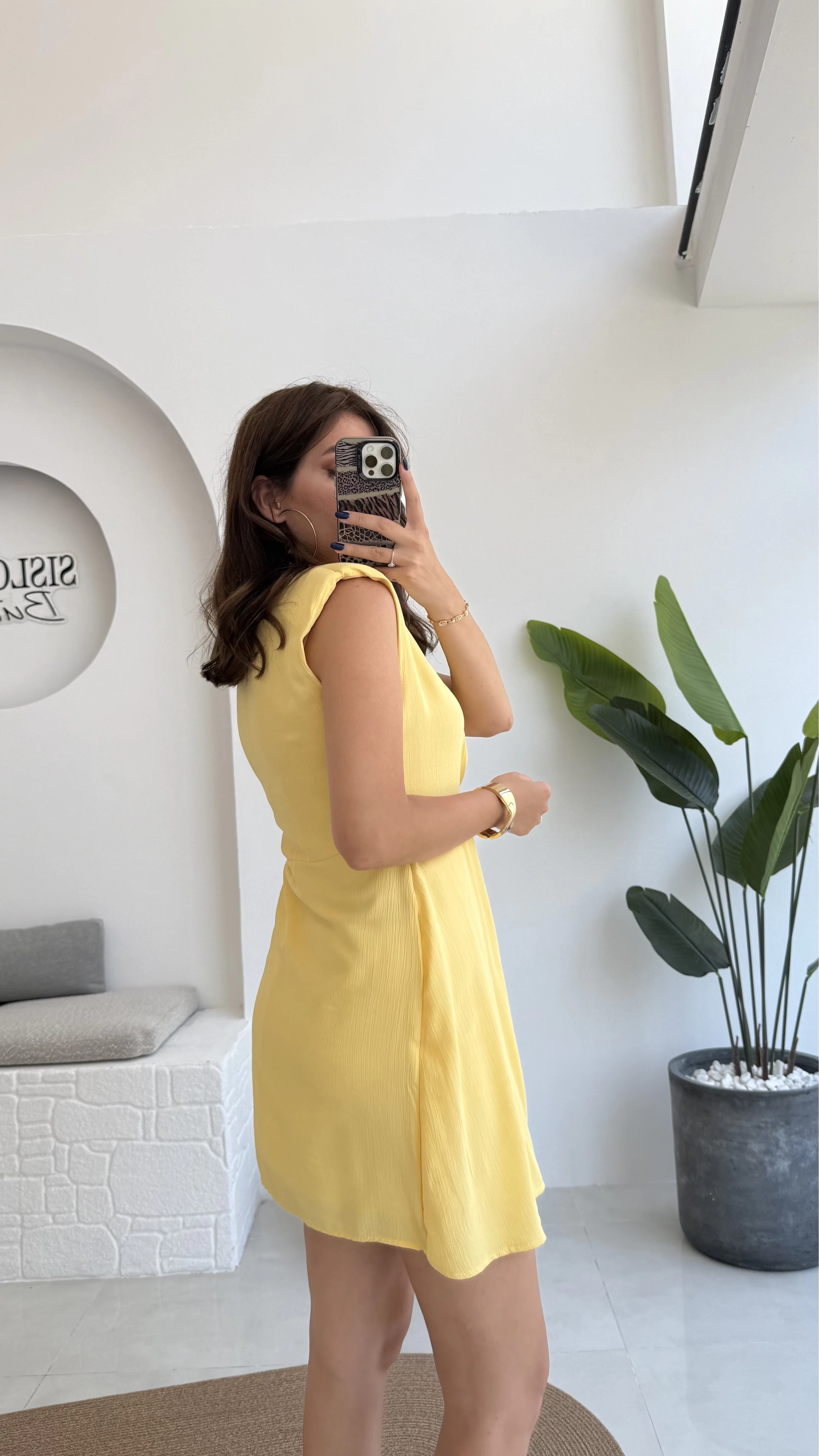 Laura Vatkalı Bürümcük Elbise - Sarı - 6021