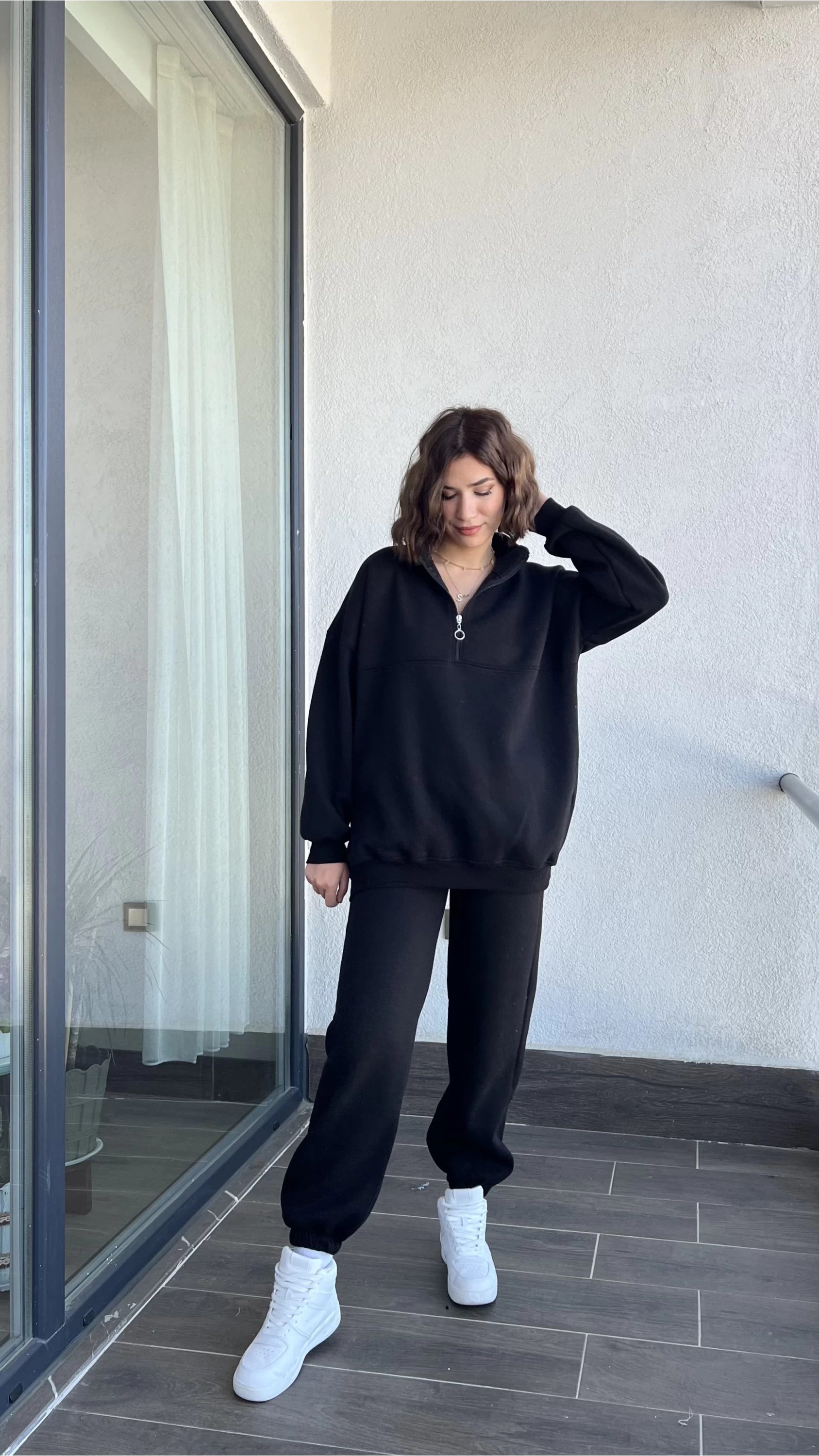 Lawla Siyah Fermuarlı Sweat Takım