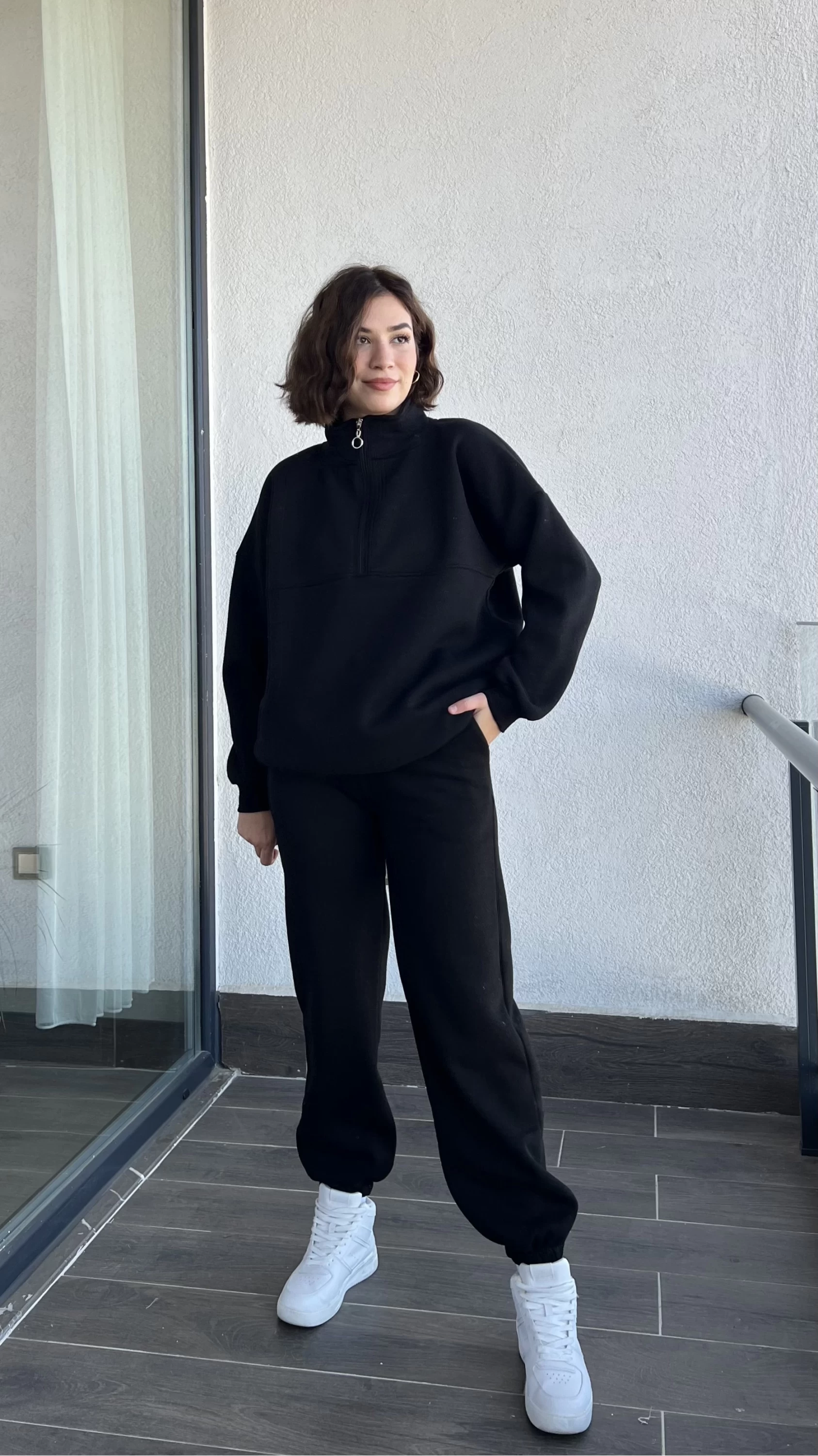 Lawla Siyah Fermuarlı Sweat Takım