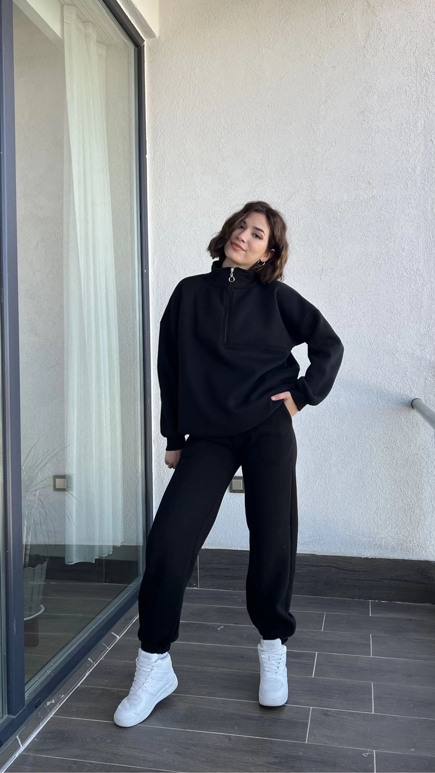 Lawla Siyah Fermuarlı Sweat Takım