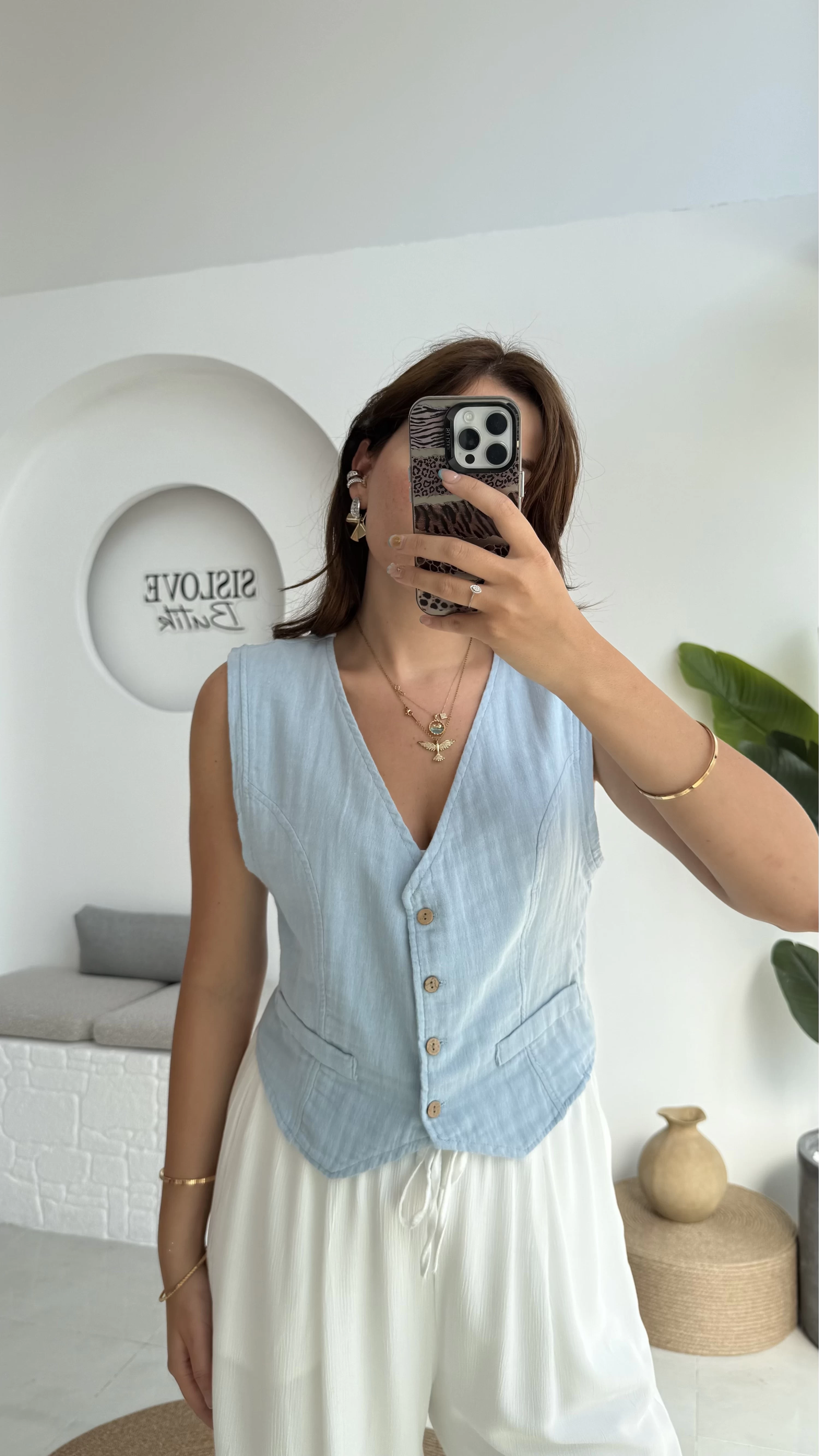 Lemon Düğmeli Kısa Yelek - Bebe Mavisi