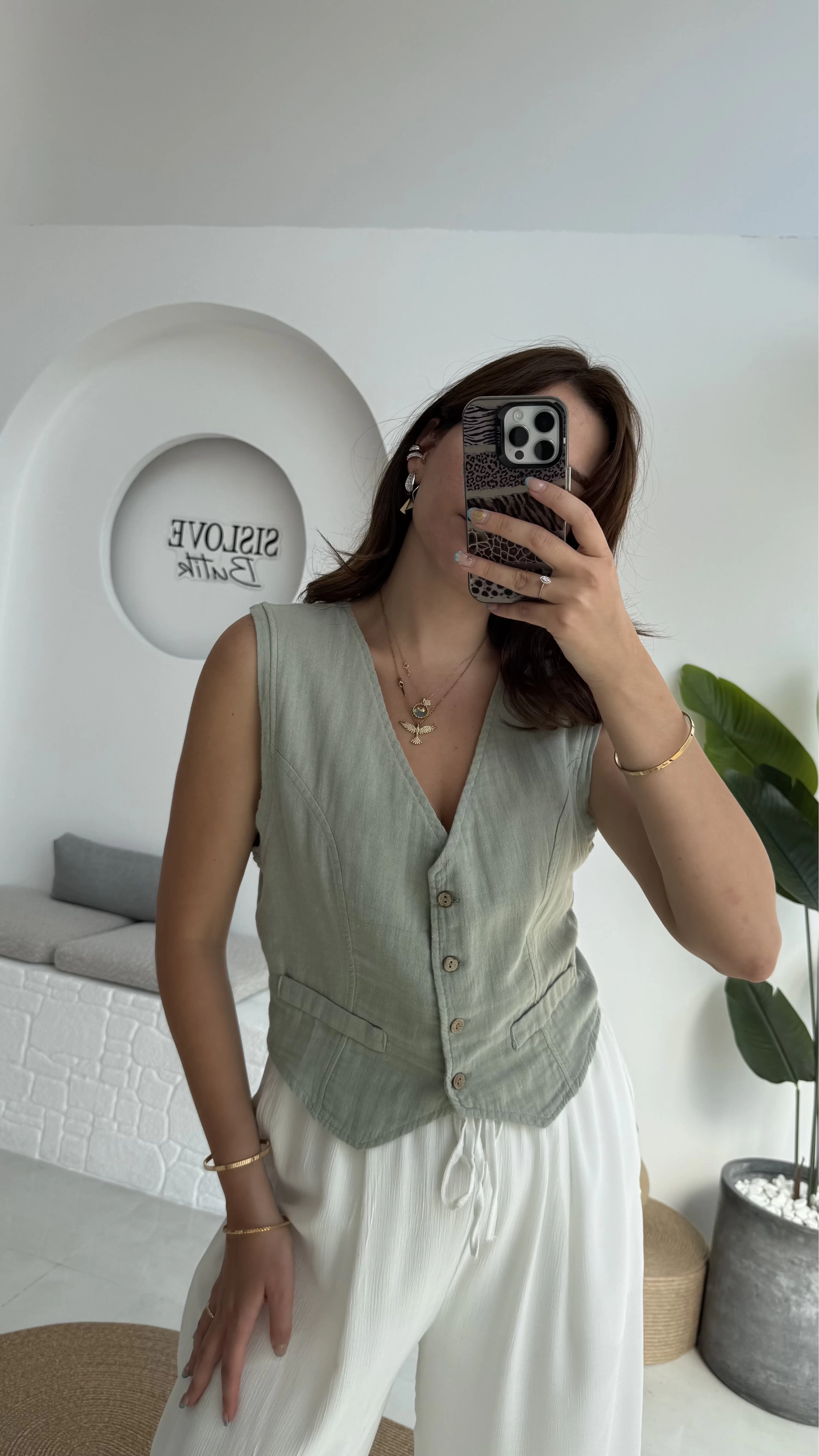 Lemon Düğmeli Kısa Yelek - Mint