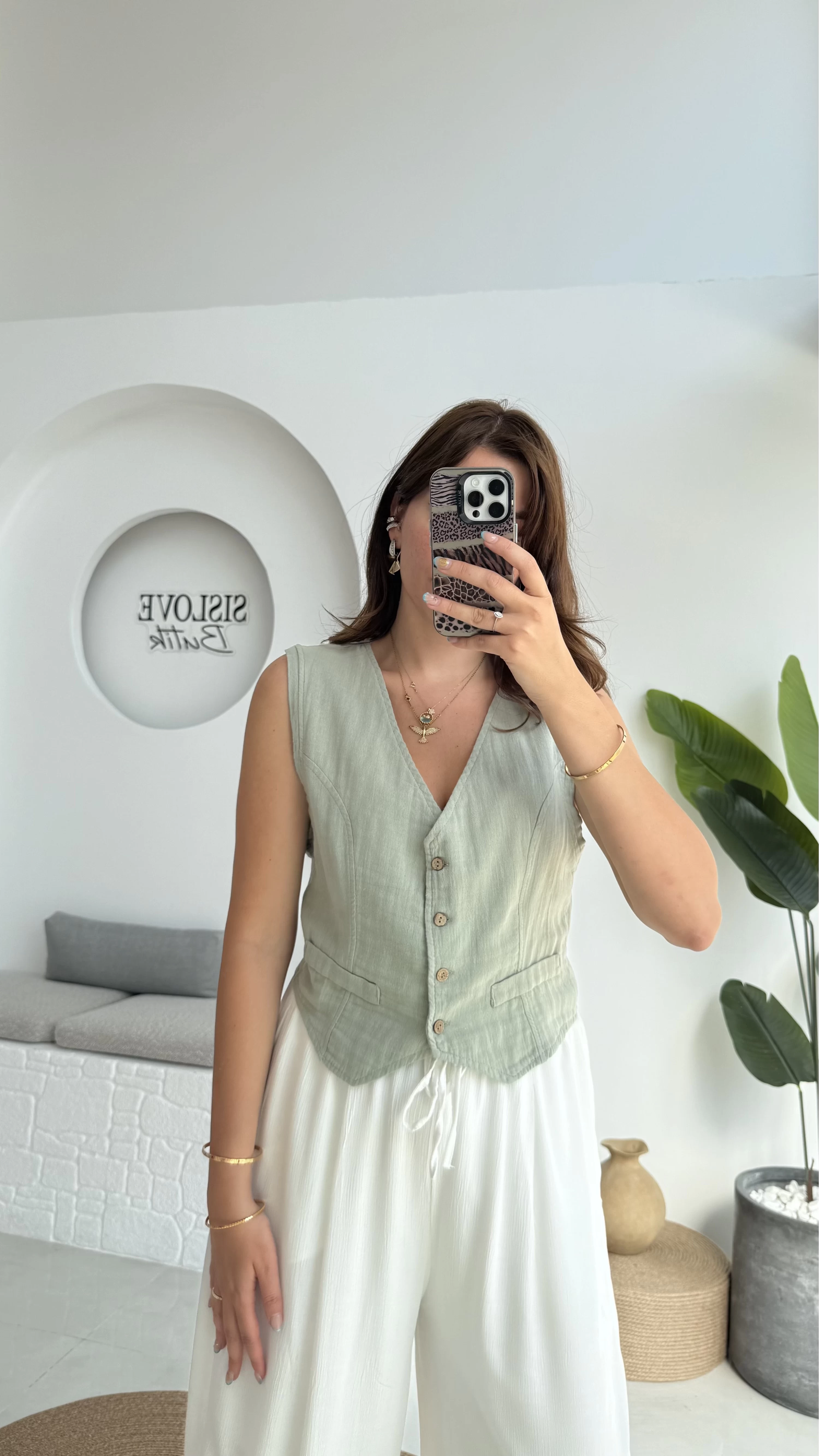 Lemon Düğmeli Kısa Yelek - Mint