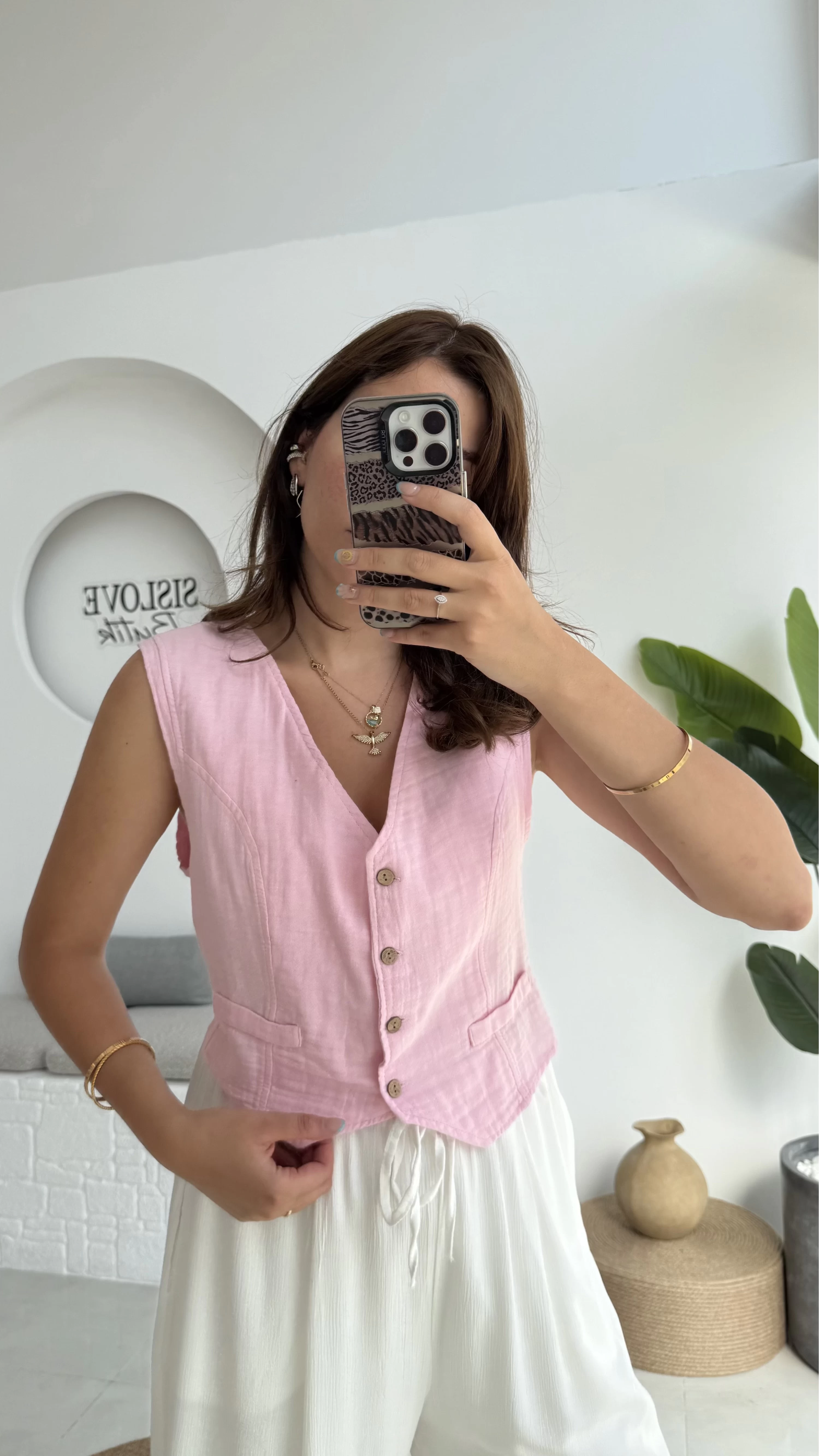 Lemon Düğmeli Kısa Yelek - Pembe