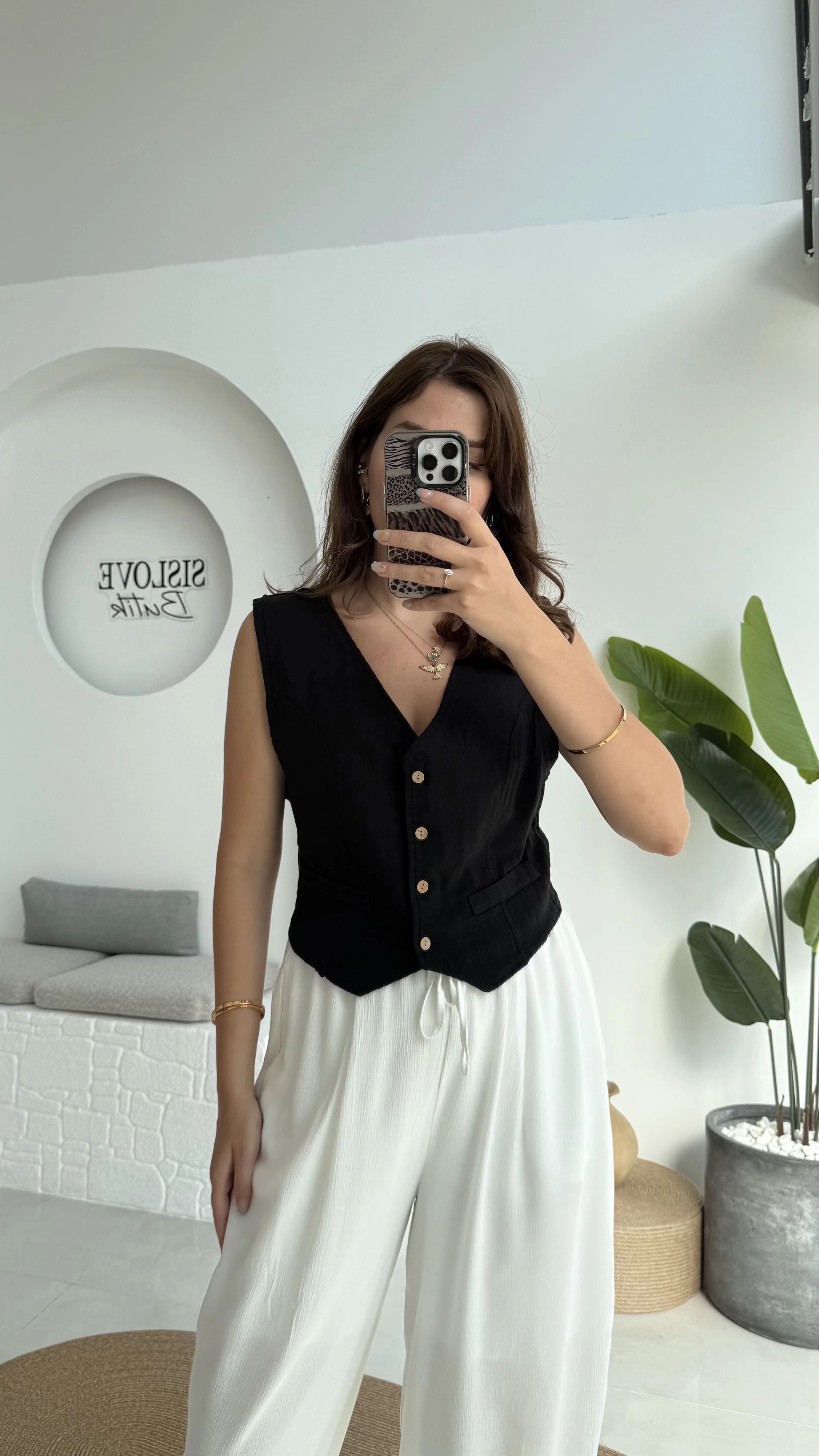 Lemon Düğmeli Kısa Yelek - Siyah