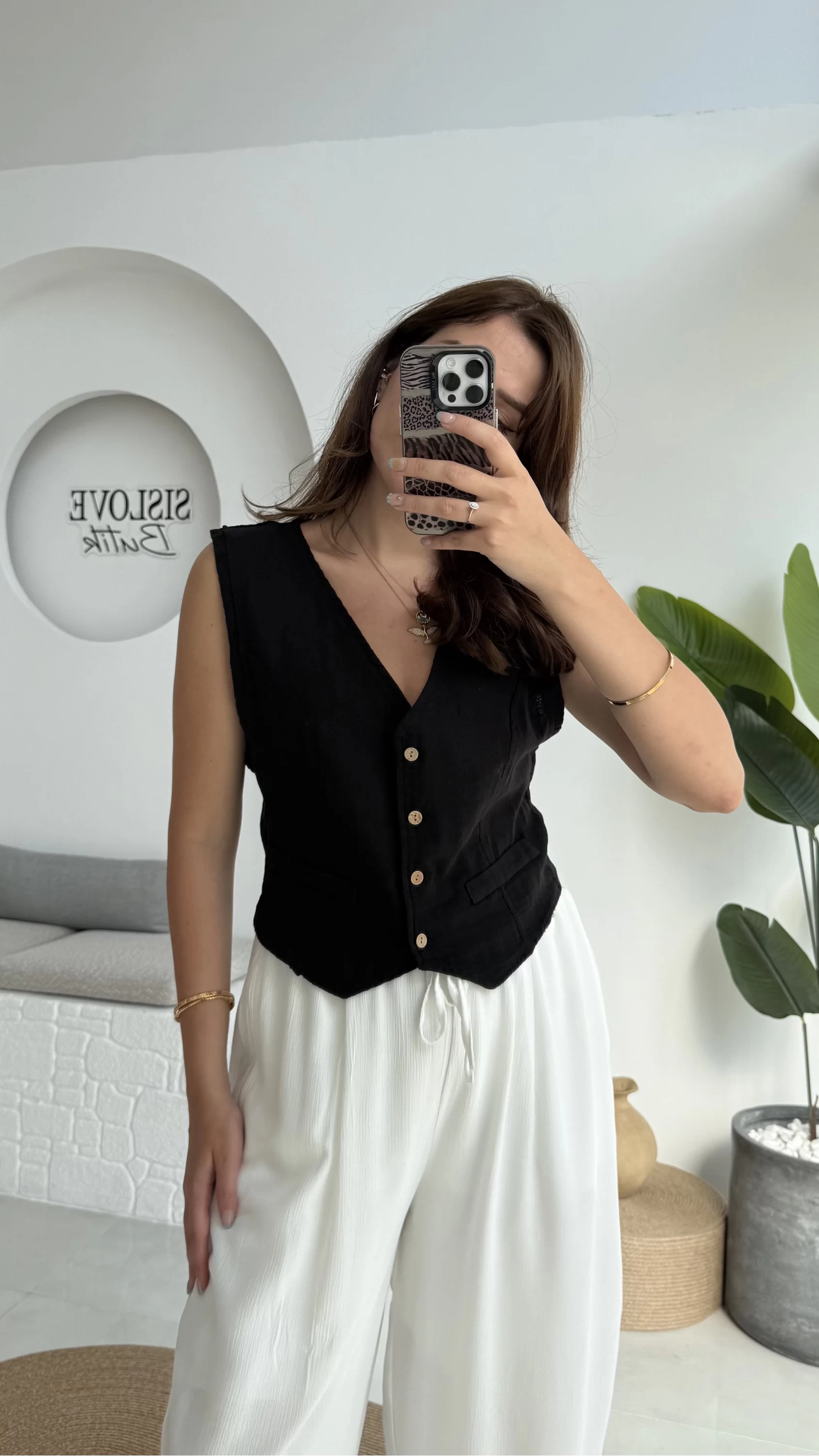 Lemon Düğmeli Kısa Yelek - Siyah