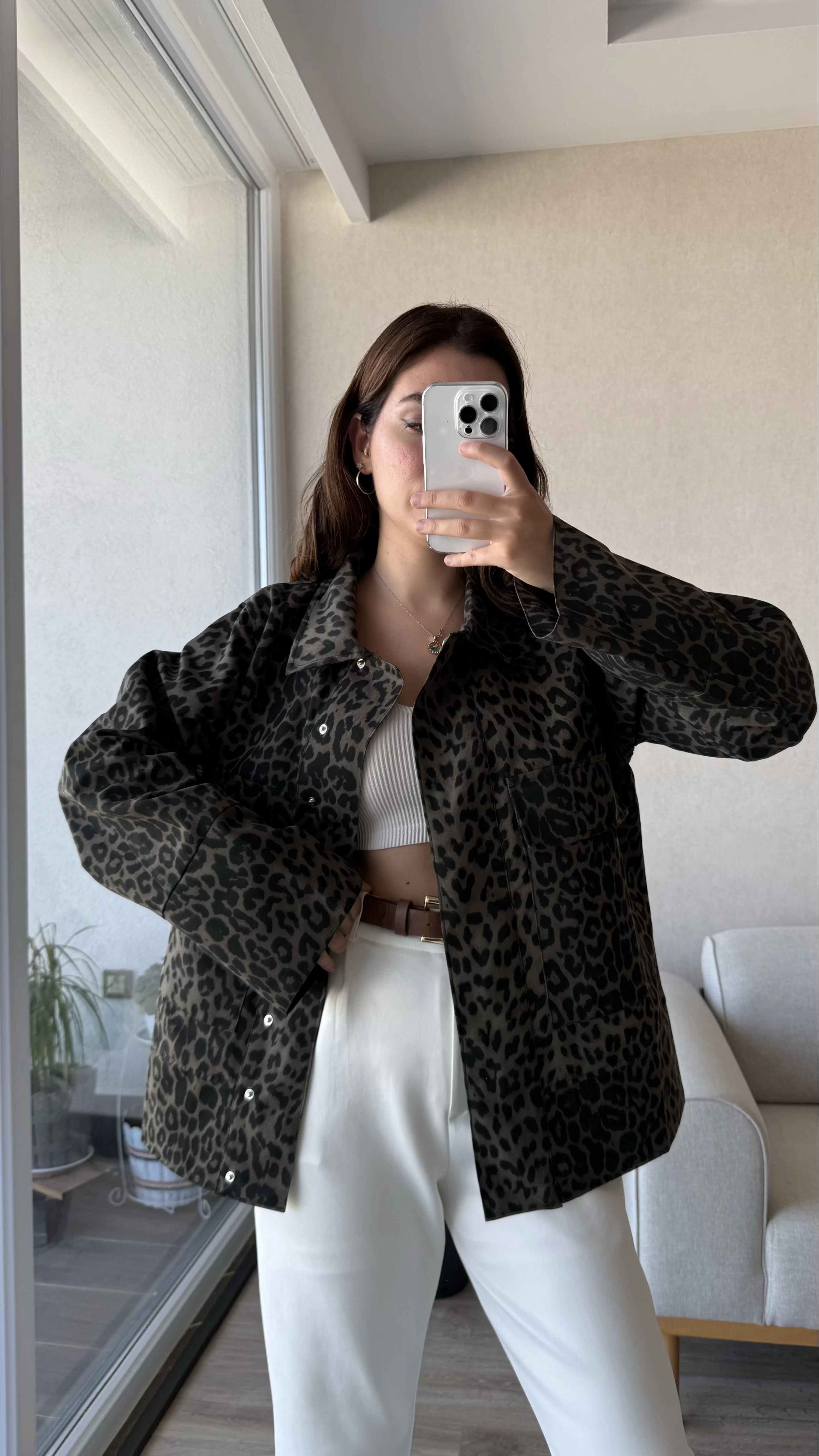 Leopar Gabardin Kısa Trençkot