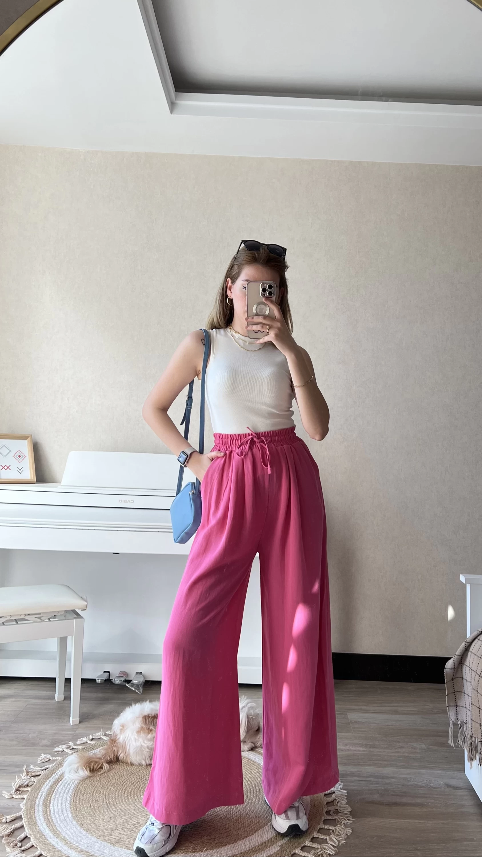 Lesley Pembe Keten Pantolon