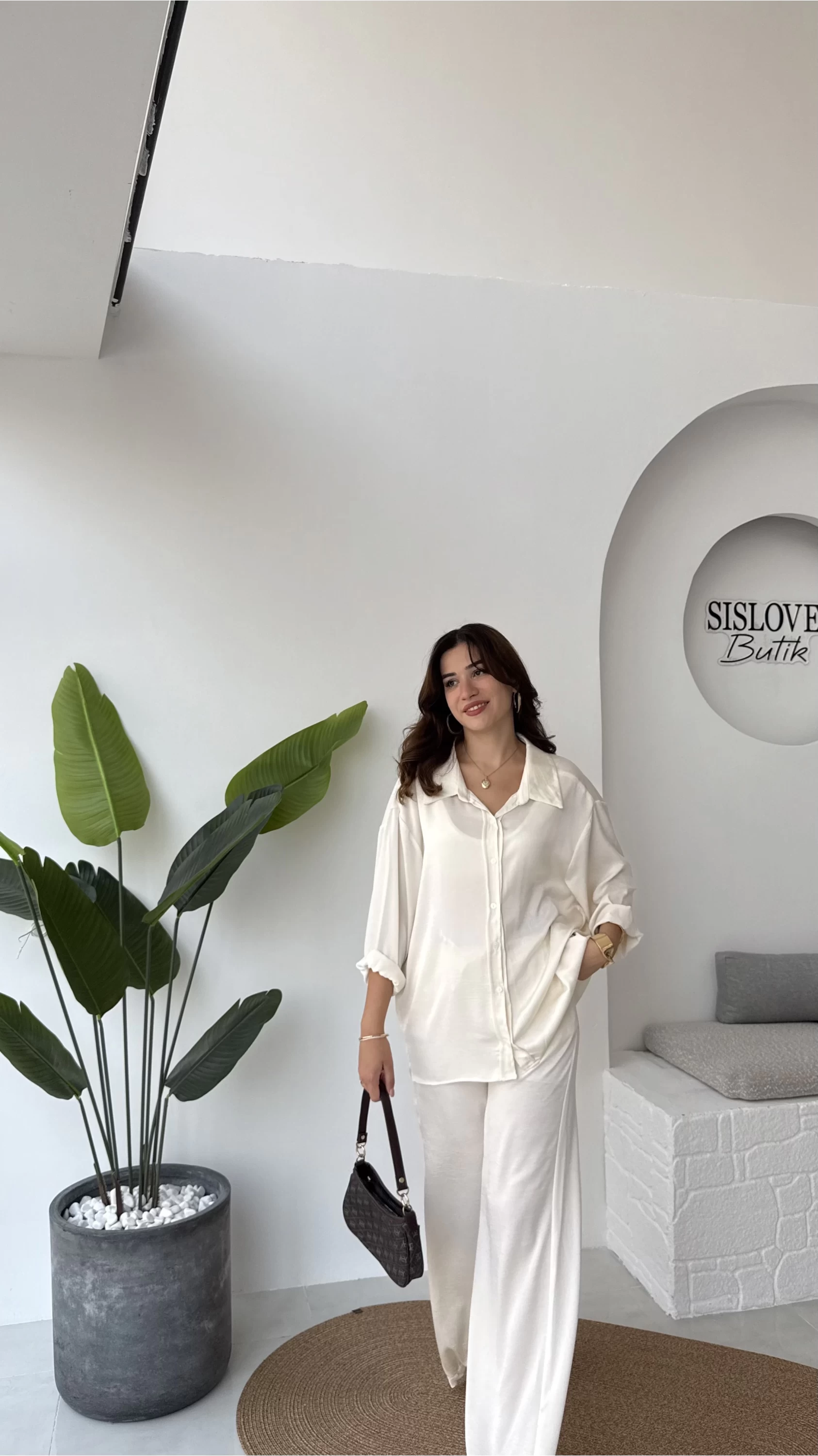 Lida Saten Gömlek Pantolon Takım - Ekru - Kod: 6022