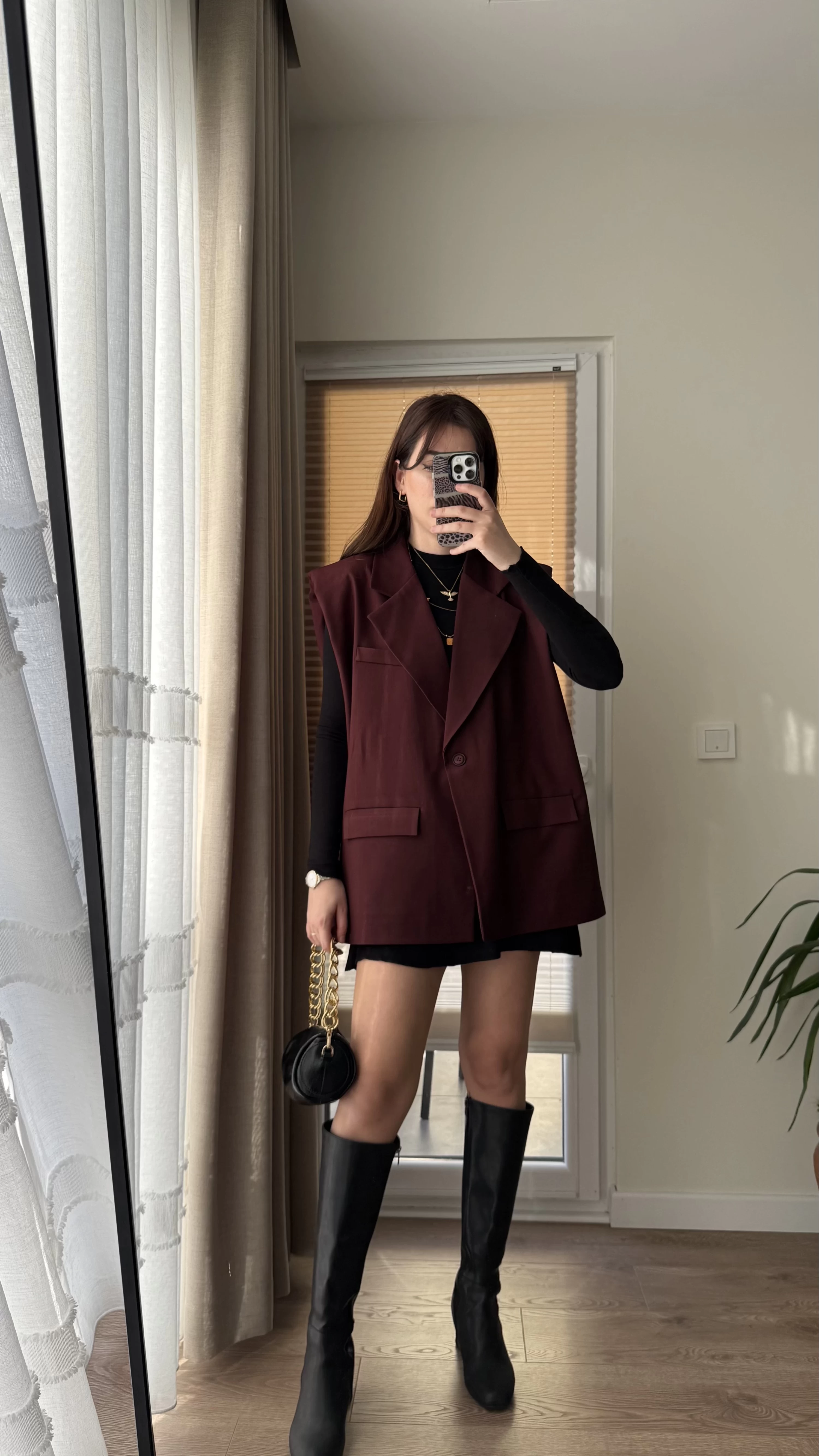 Line Kemerli Vatkalı Yelek Bordo