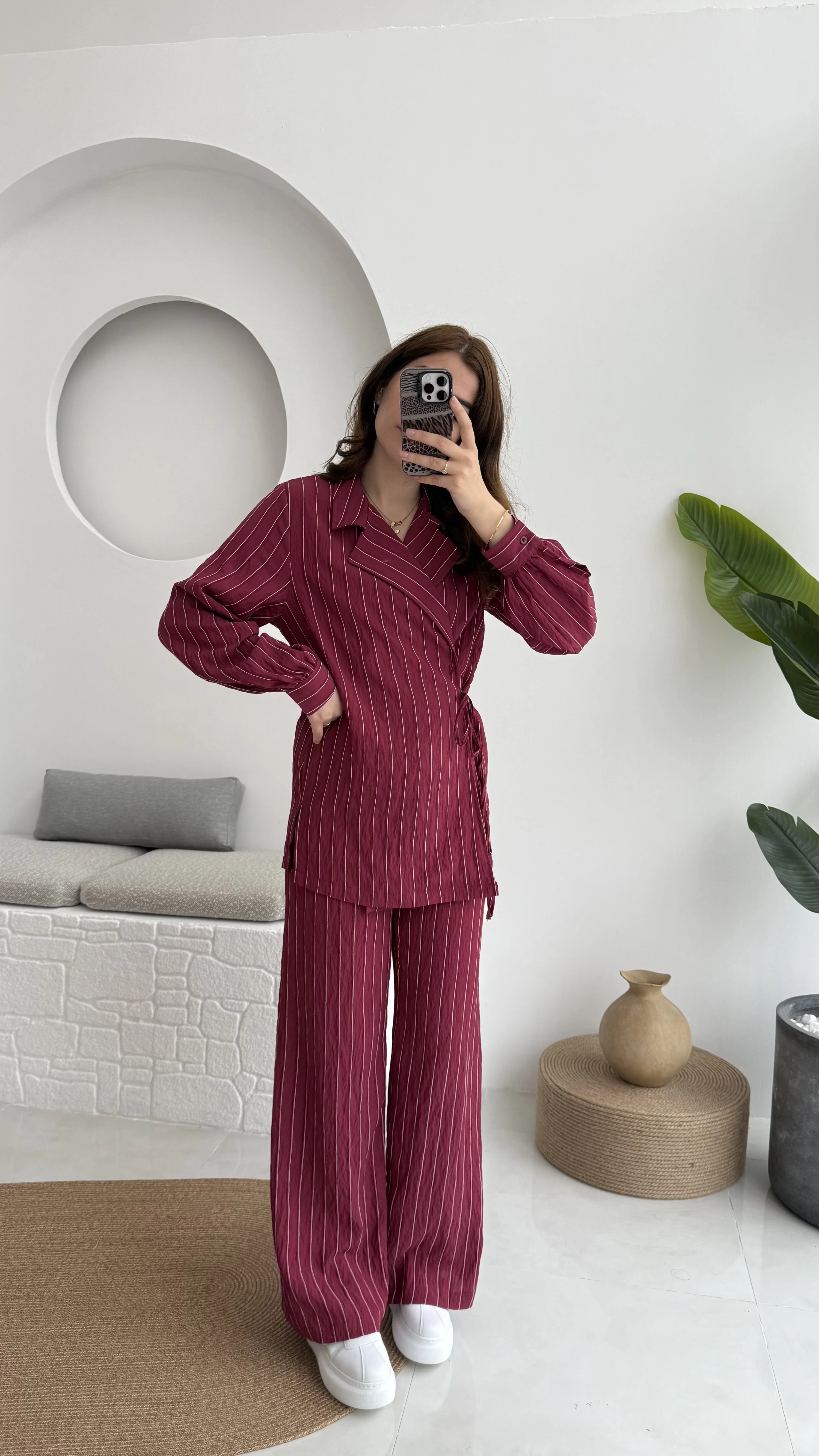 Lola Çizgili Tensel Takım - Bordo
