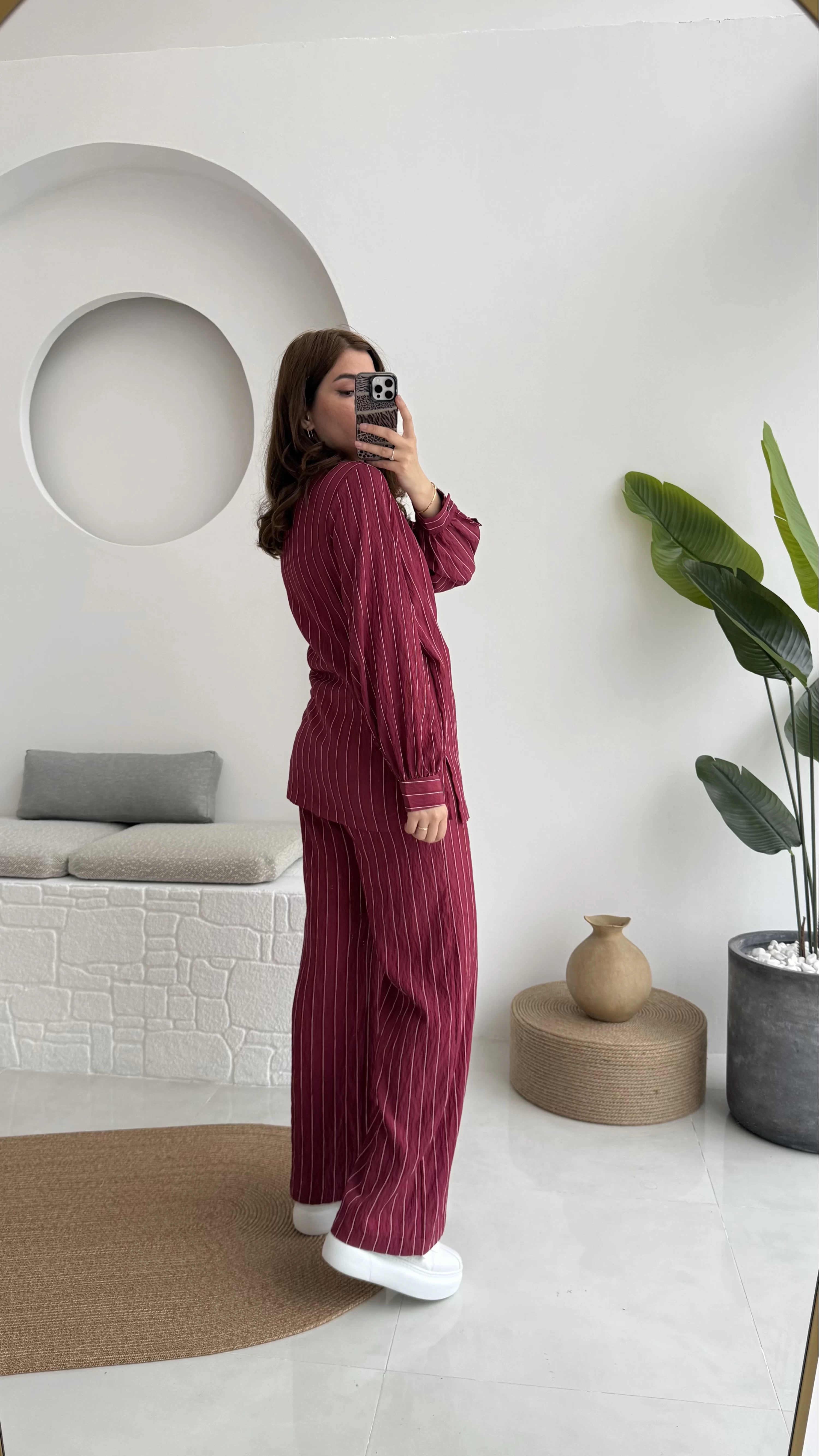Lola Çizgili Tensel Takım - Bordo