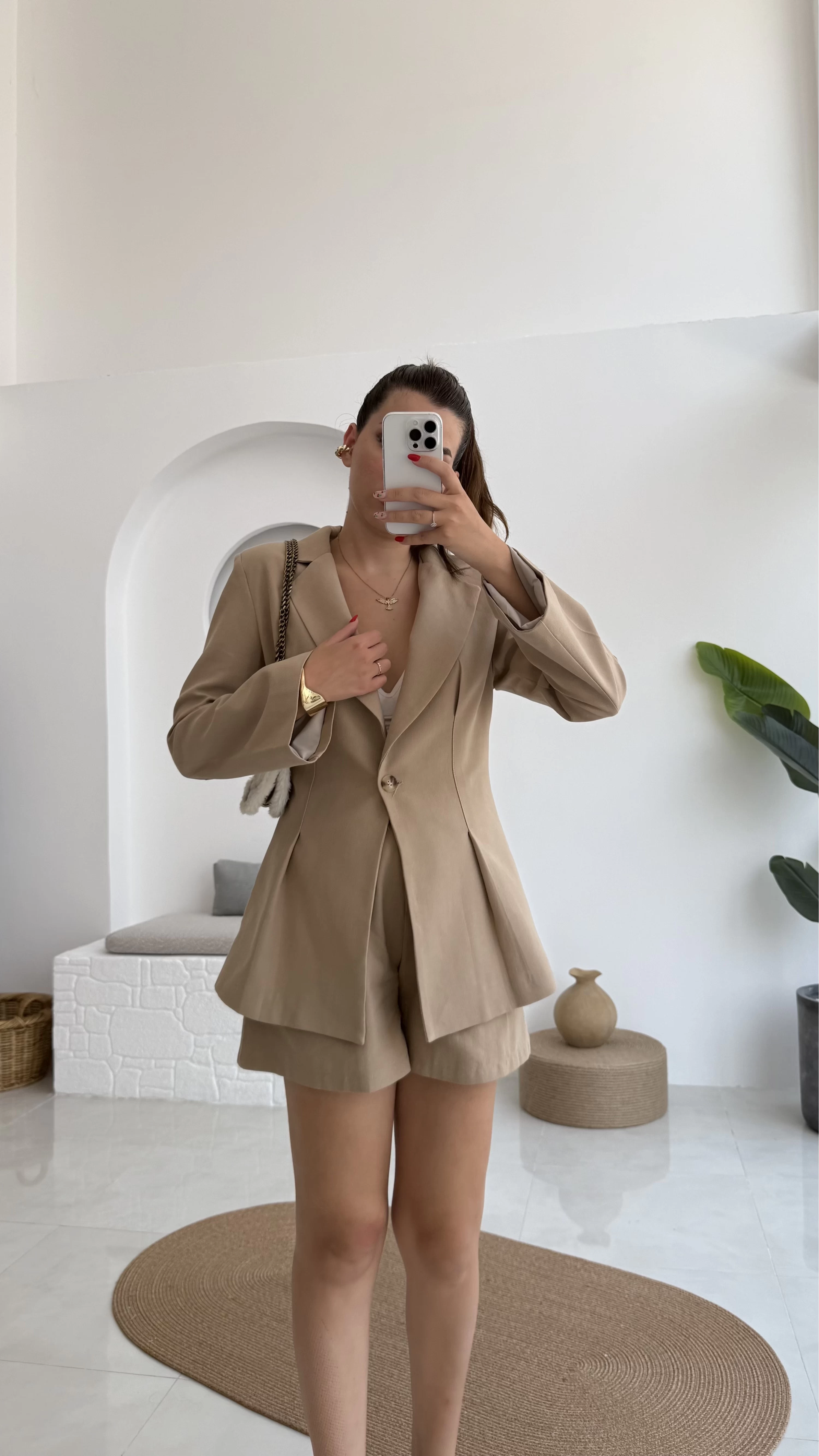 Loli Blazer Ceket Şort Takım - Vizon - 0431