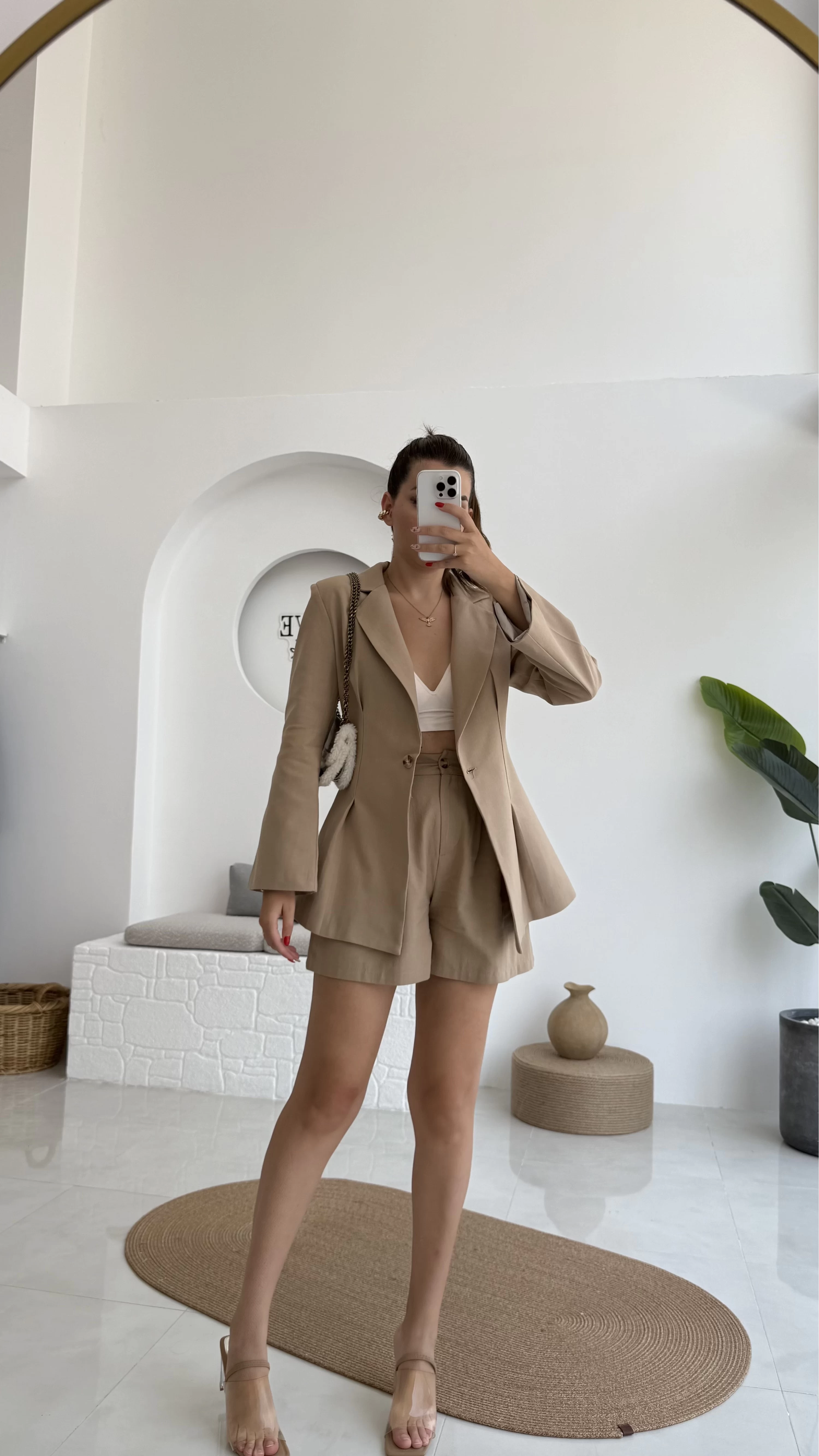 Loli Blazer Ceket Şort Takım - Vizon - 0431