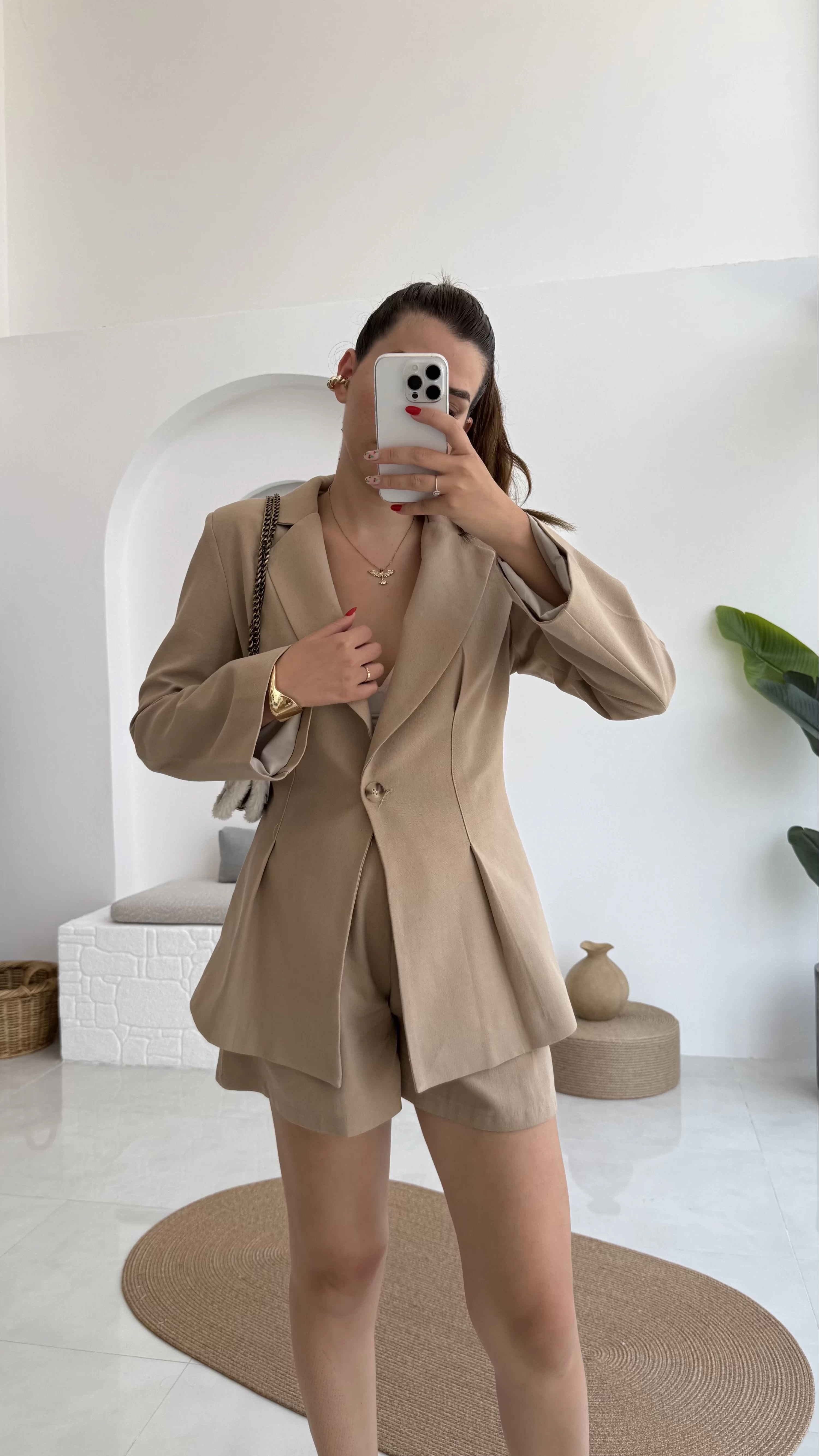 Loli Blazer Ceket Şort Takım - Vizon - 0431