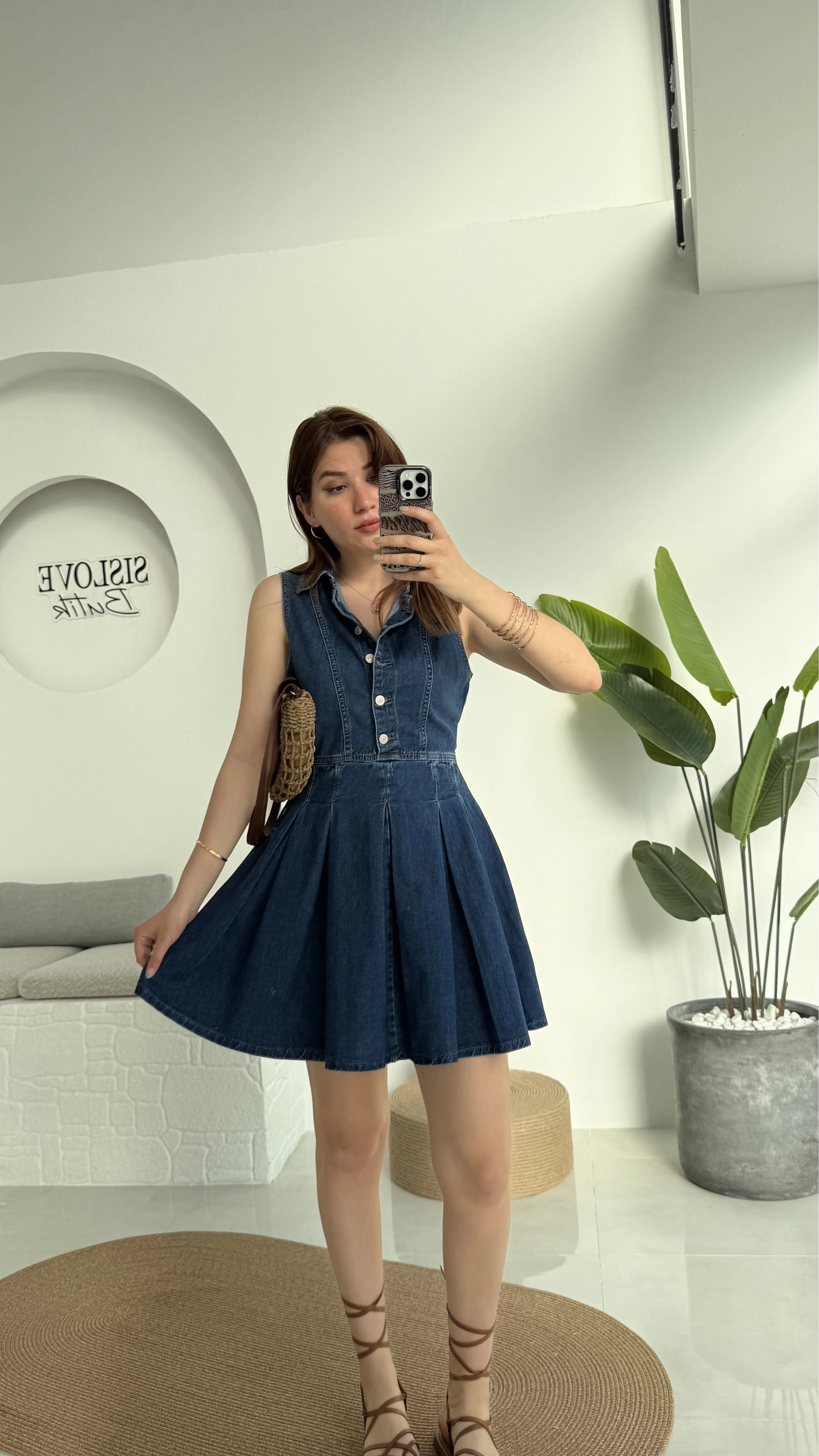 Los Denim Pileli Elbise