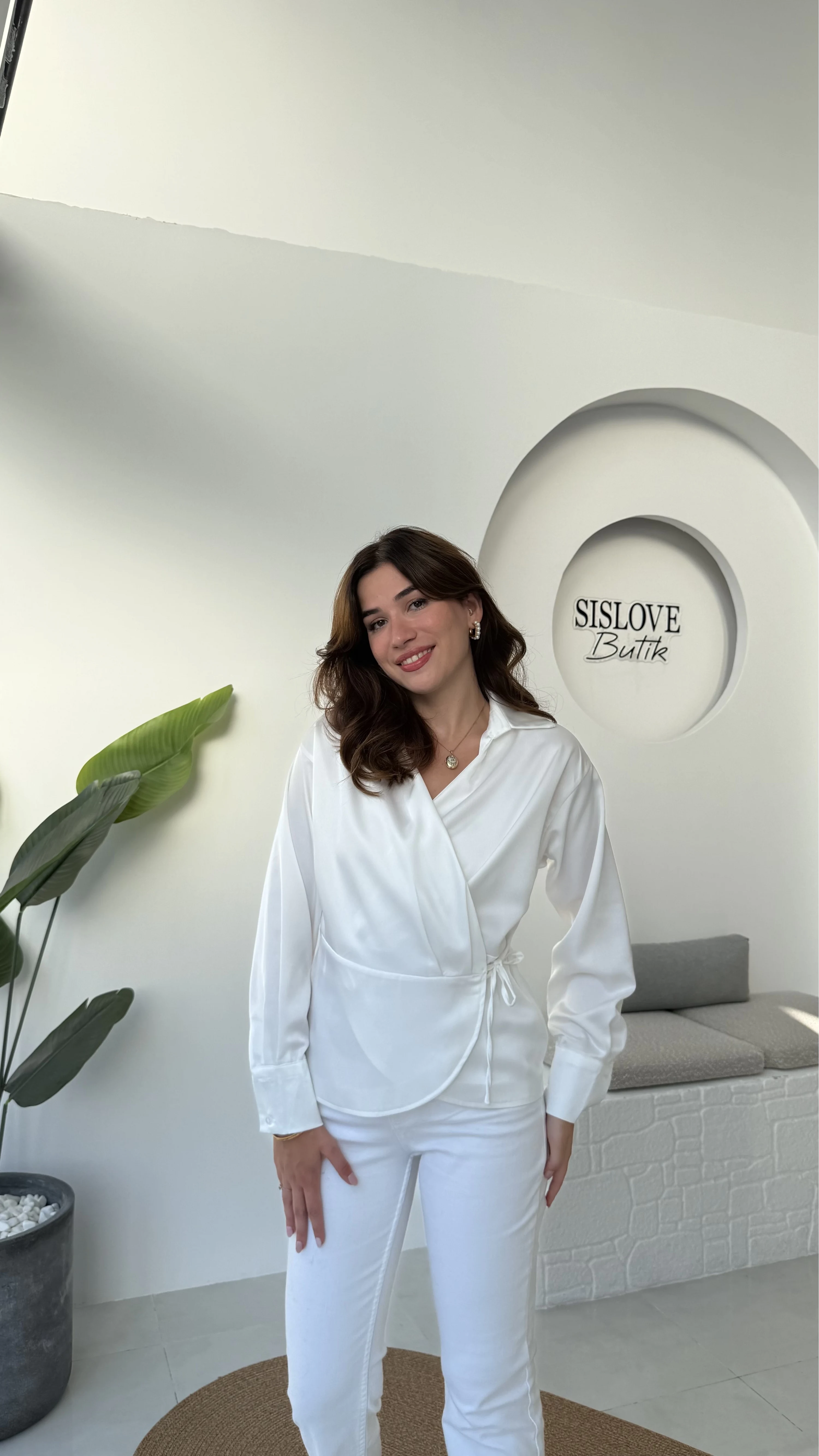 Lucy Saten Gömlek - Beyaz - Kod: 2133