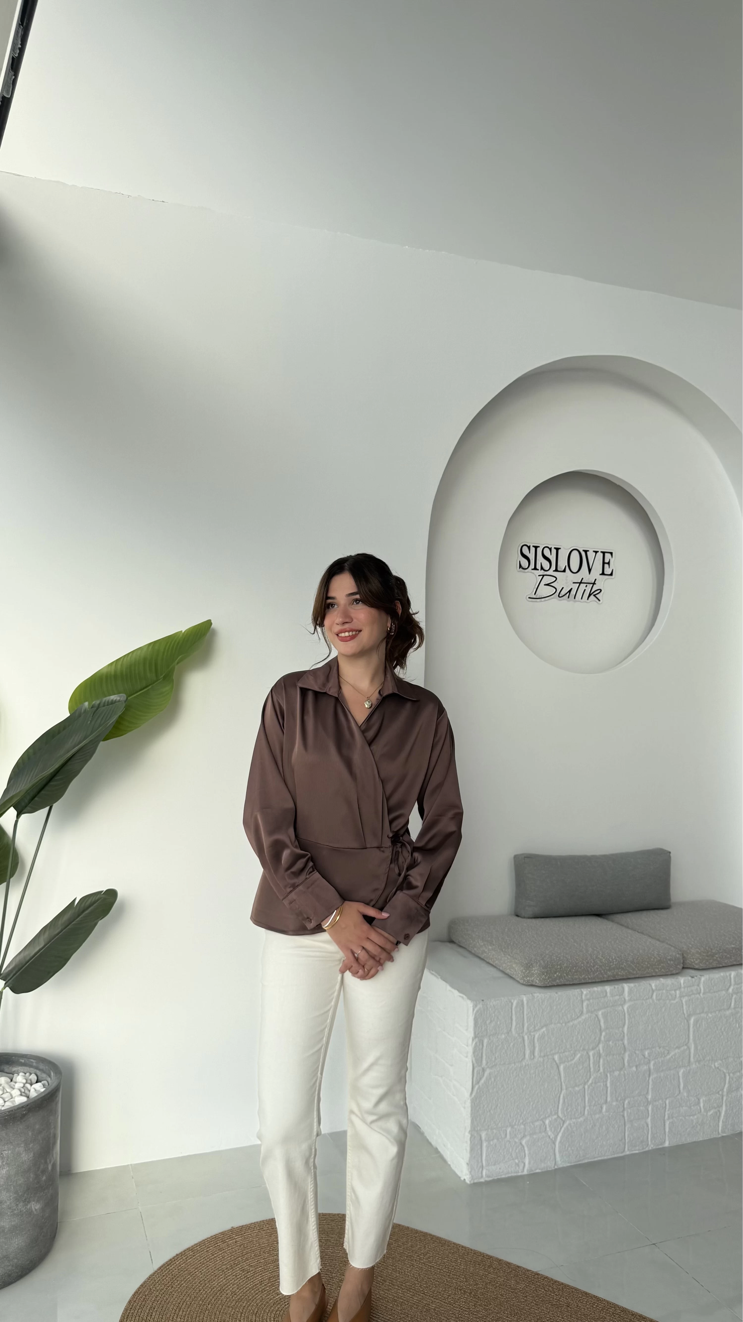 Lucy Saten Gömlek - Kahverengi - Kod: 2133