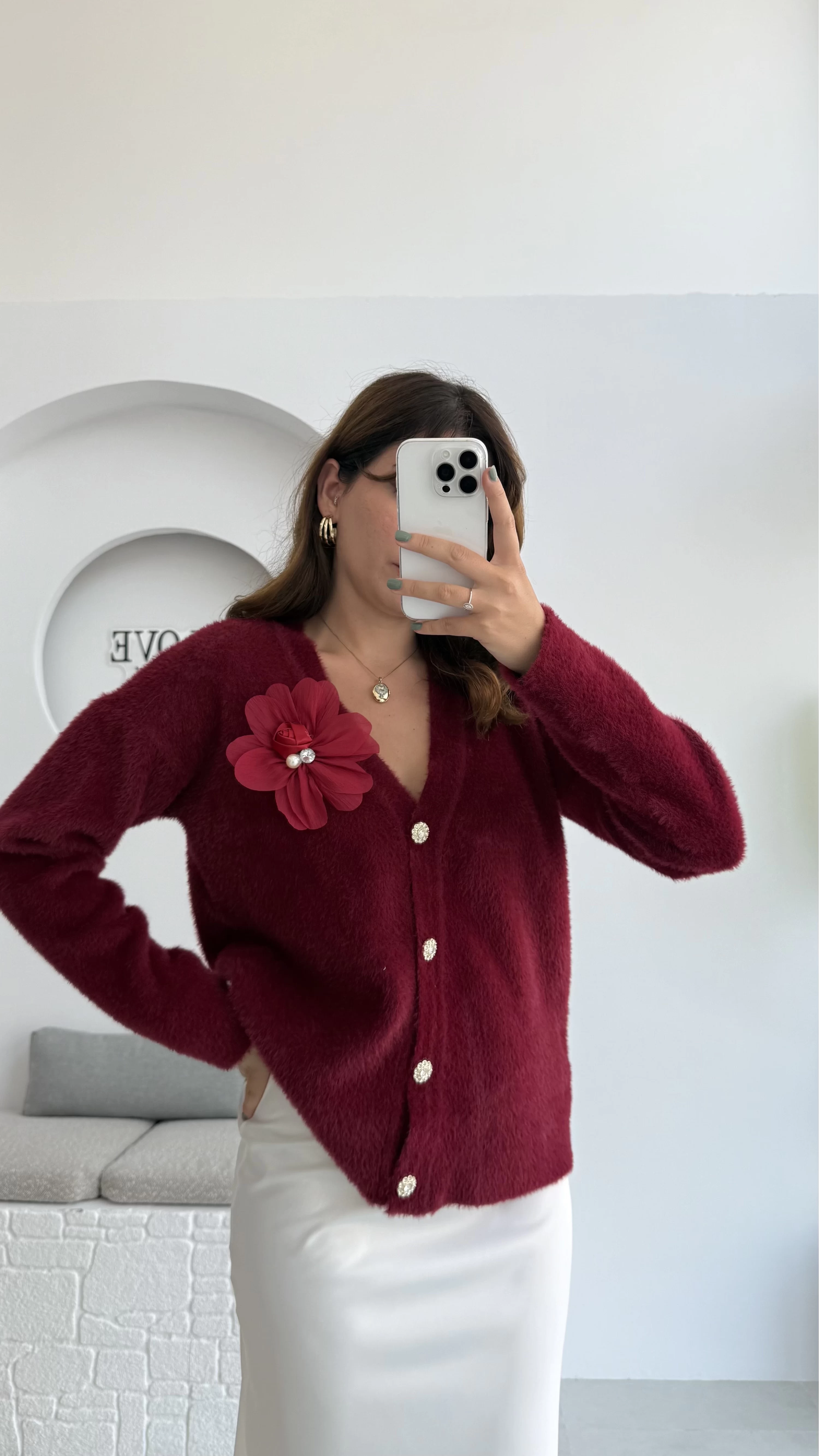 Mandy Çiçek Detay Hırka - Bordo - Kod: 25301