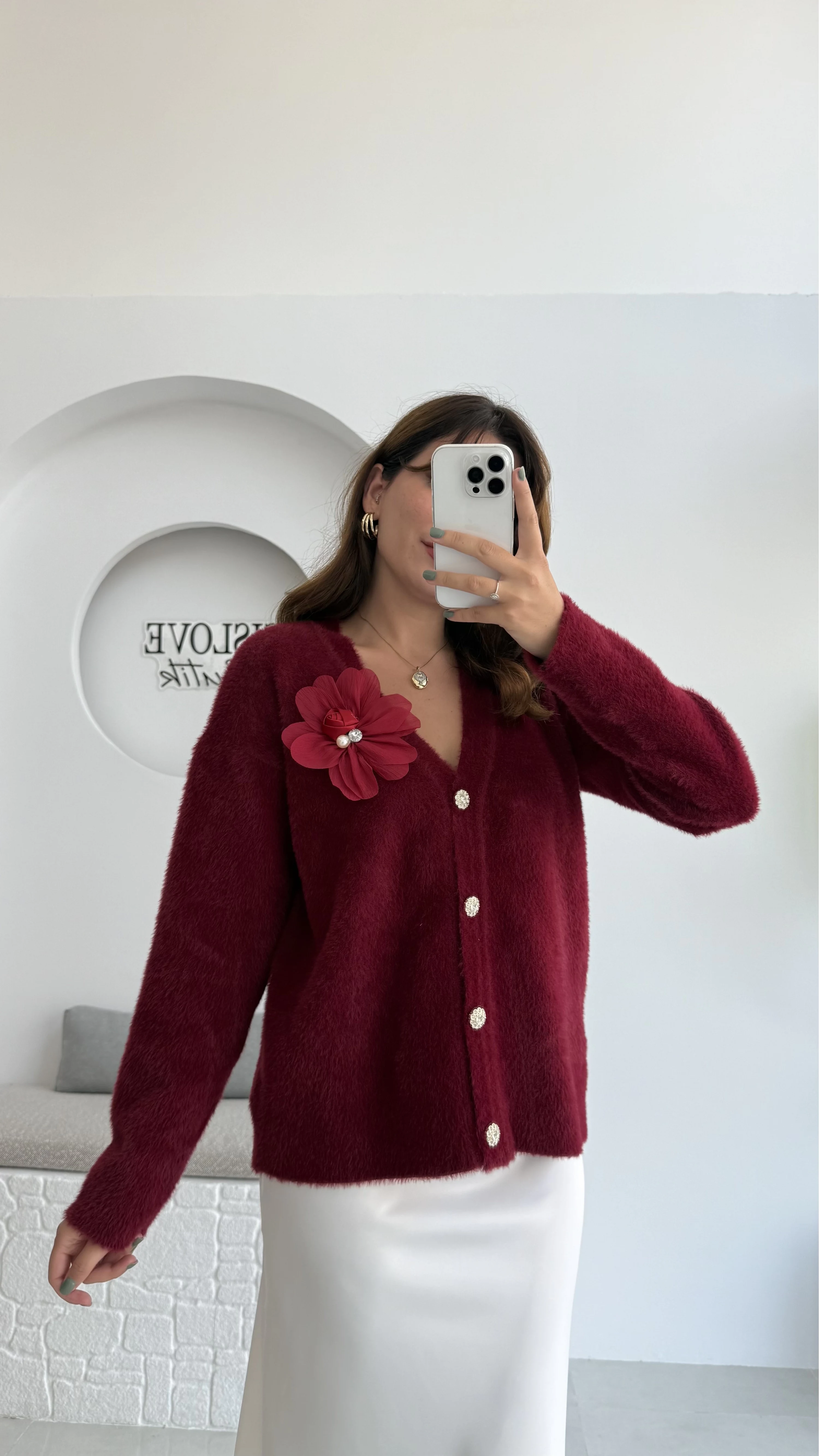 Mandy Çiçek Detay Hırka - Bordo - Kod: 25301