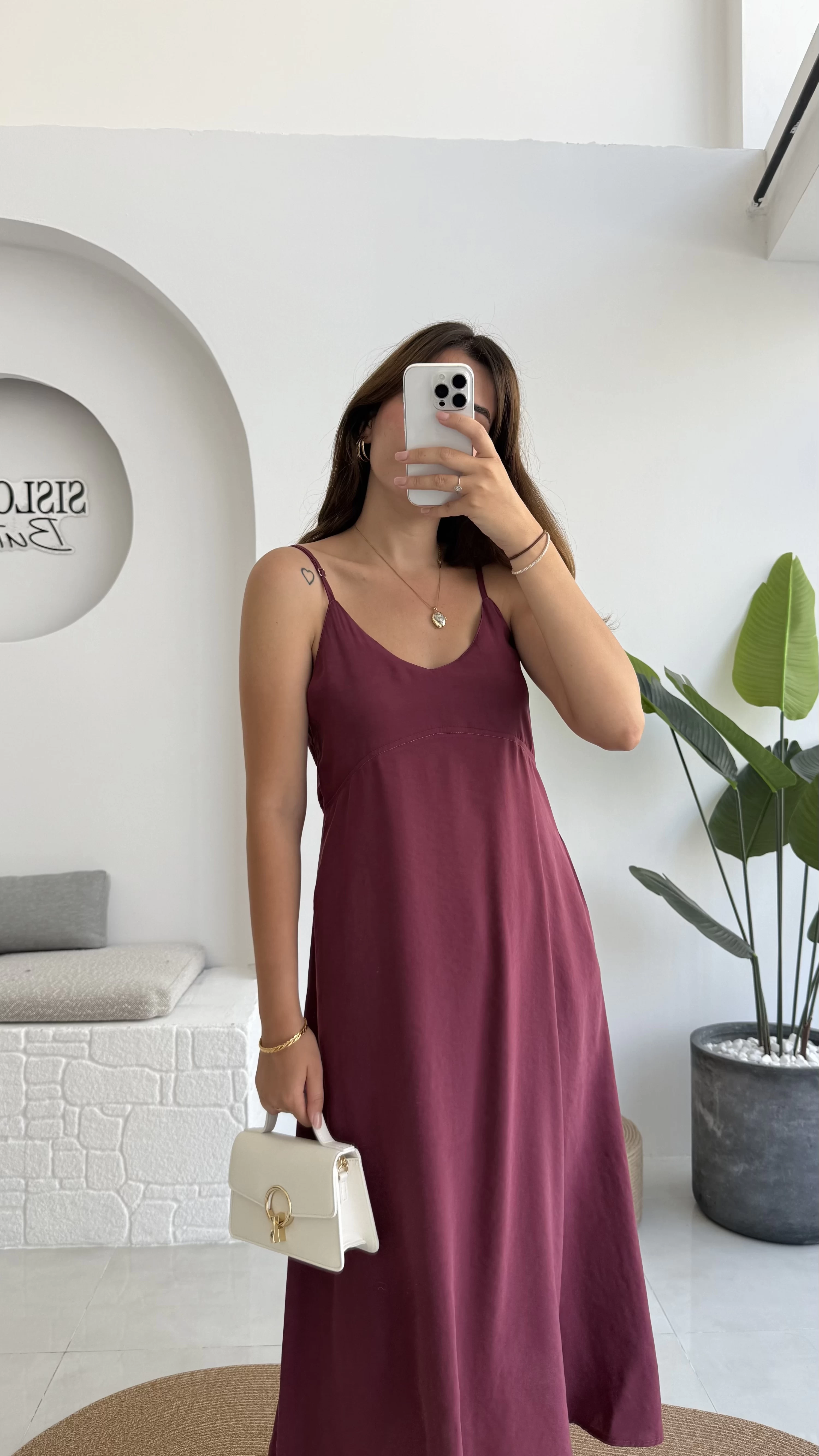 Marien Askılı Modal Elbise - Bordo - Kod: 6020