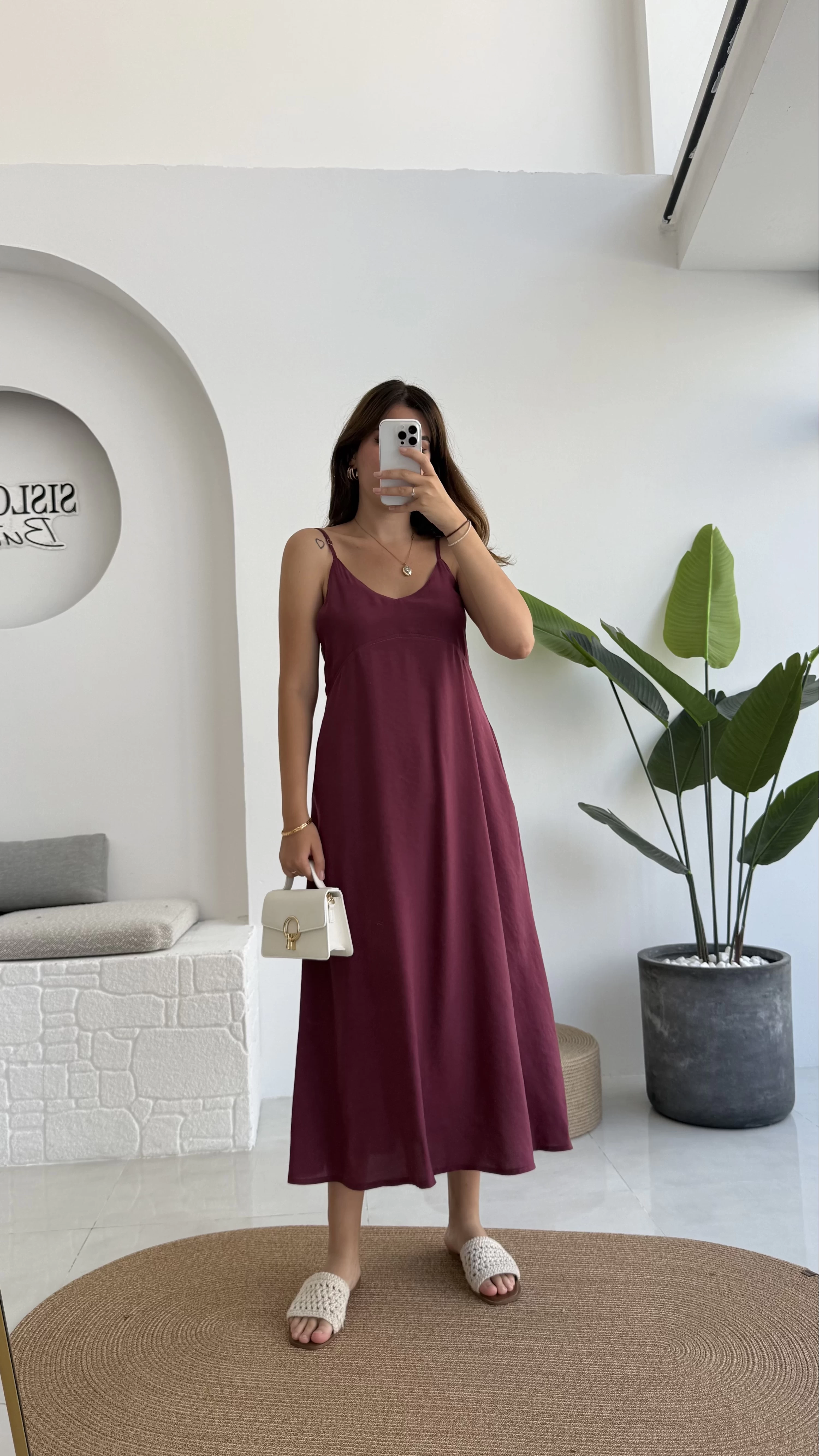 Marien Askılı Modal Elbise - Bordo - Kod: 6020