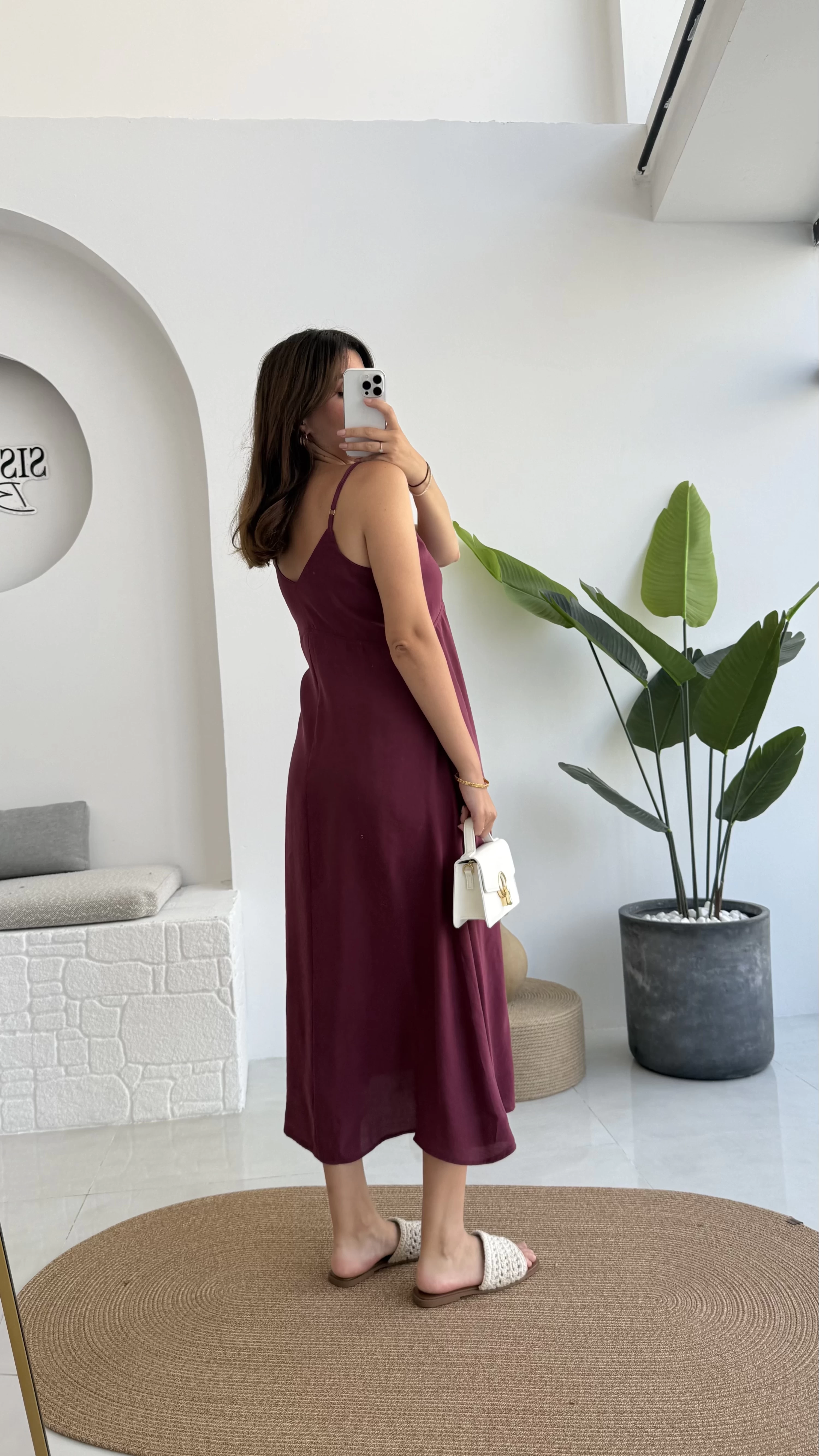Marien Askılı Modal Elbise - Bordo - Kod: 6020