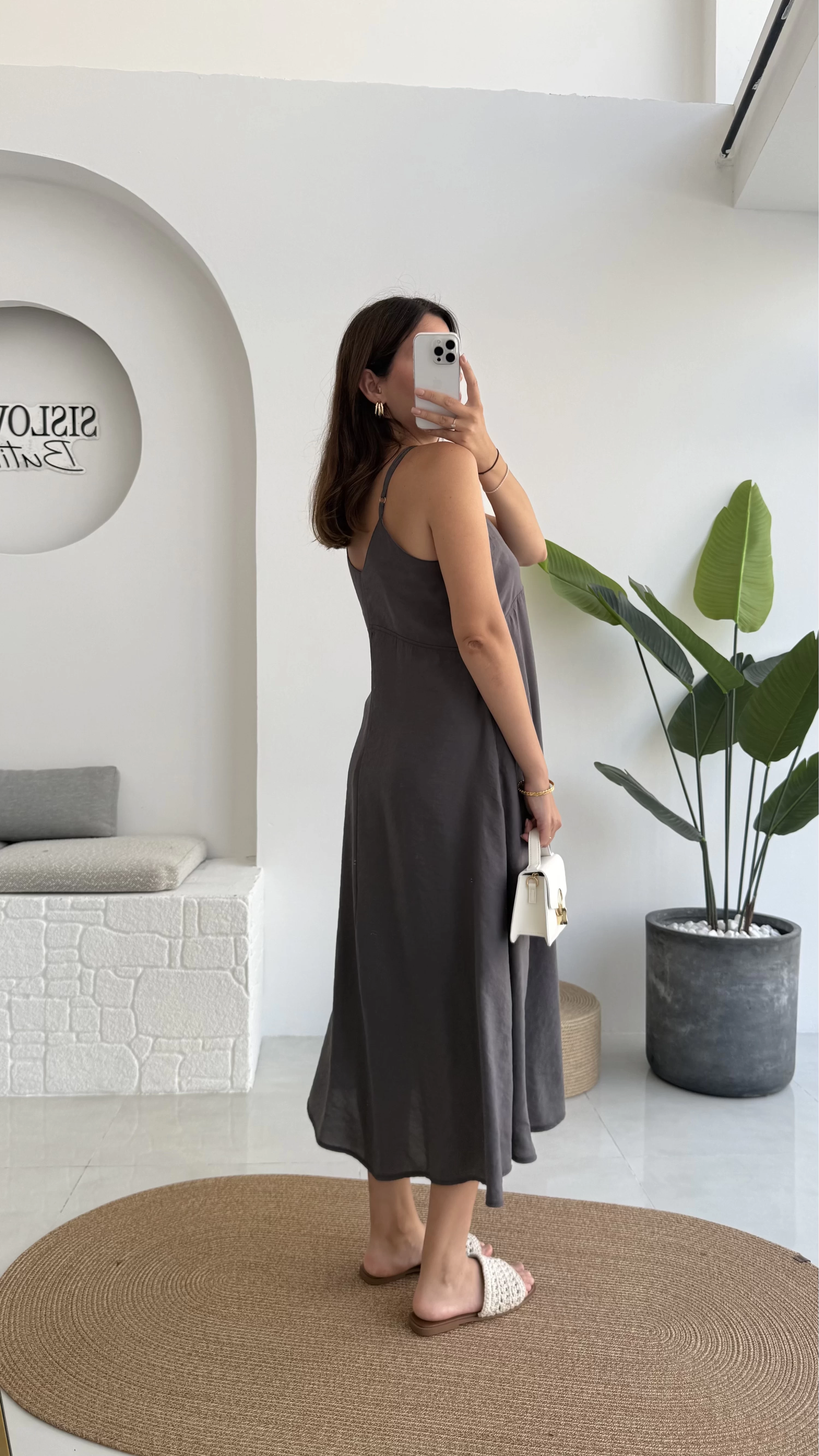 Marien Askılı Modal Elbise - Koyu Gri - Kod: 6020