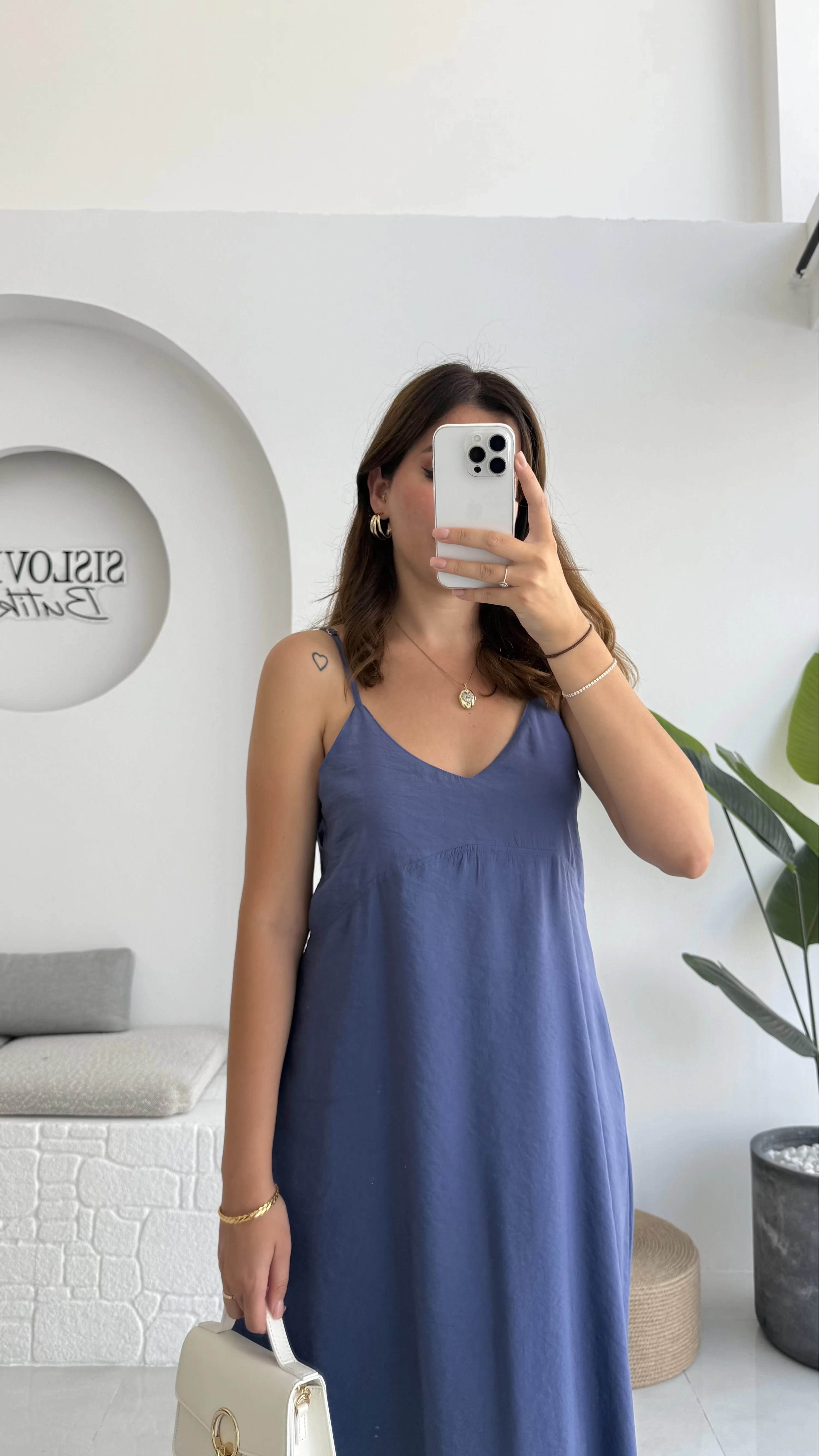 Marien Askılı Modal Elbise - Lacivert - Kod: 6020