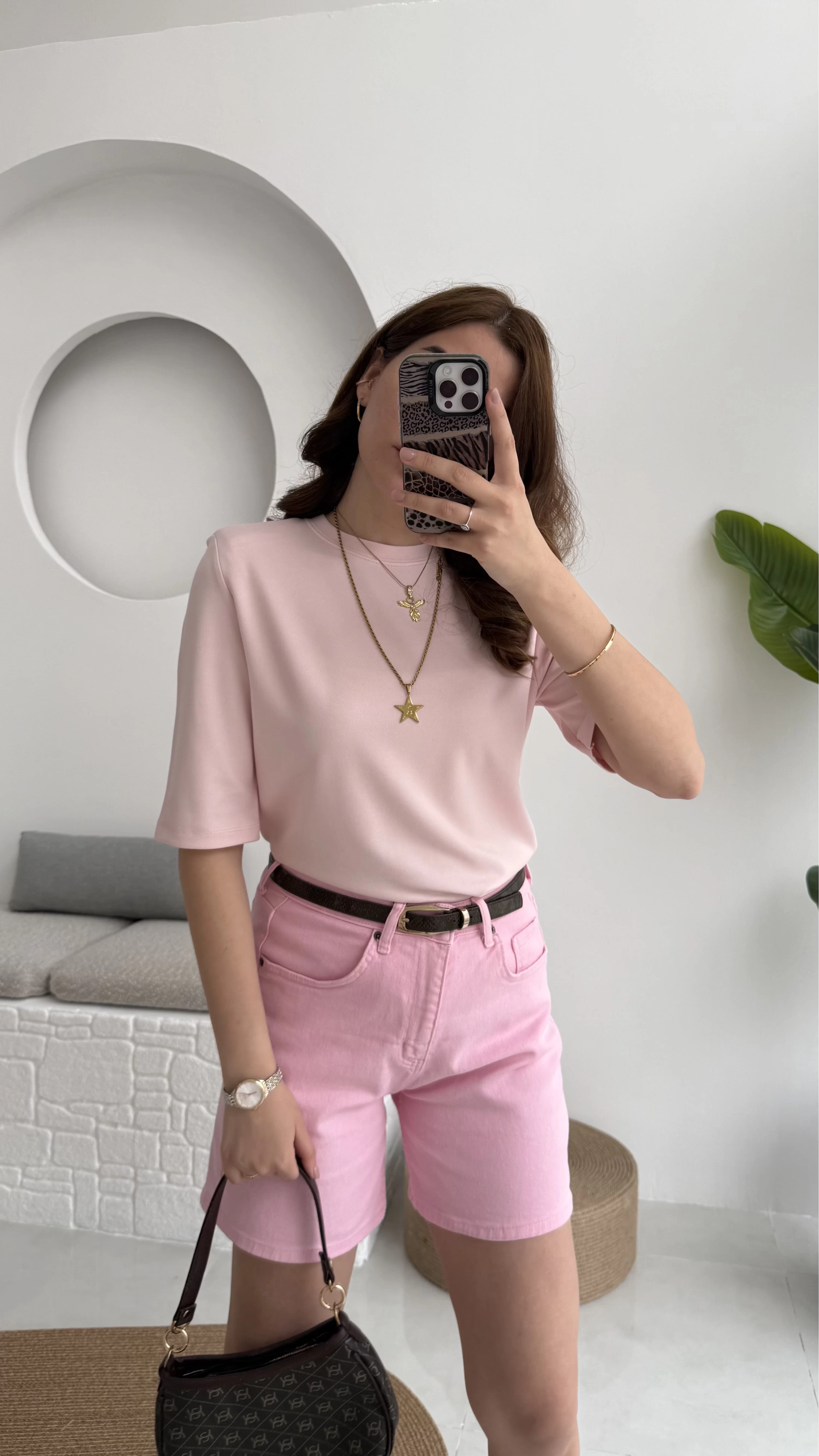 Massi Etiketli Premium Vatkalı T-Shirt Pembe
