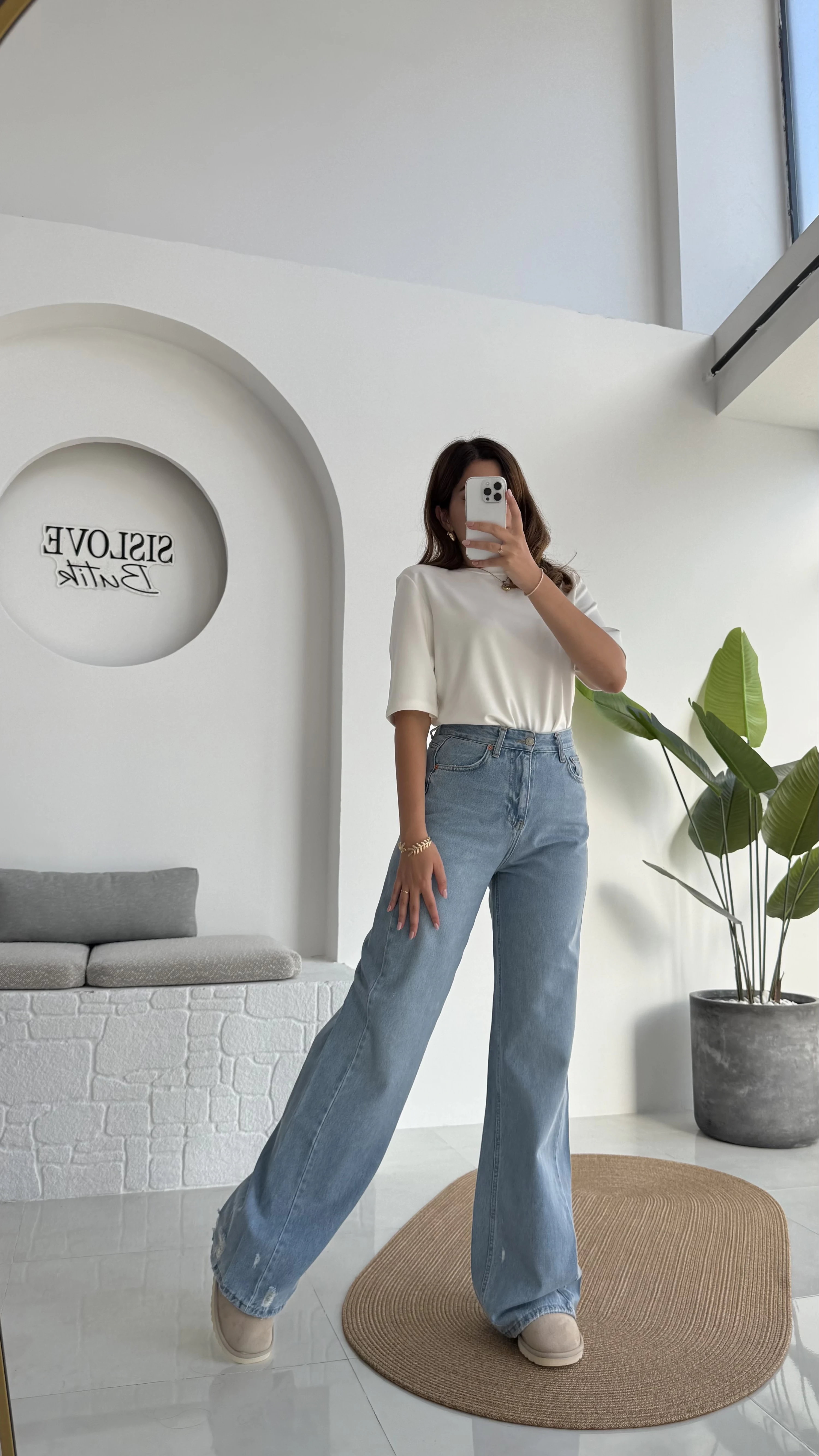Mavi Yüksel Bel Bol Paça Denim Jean - Kod: 864