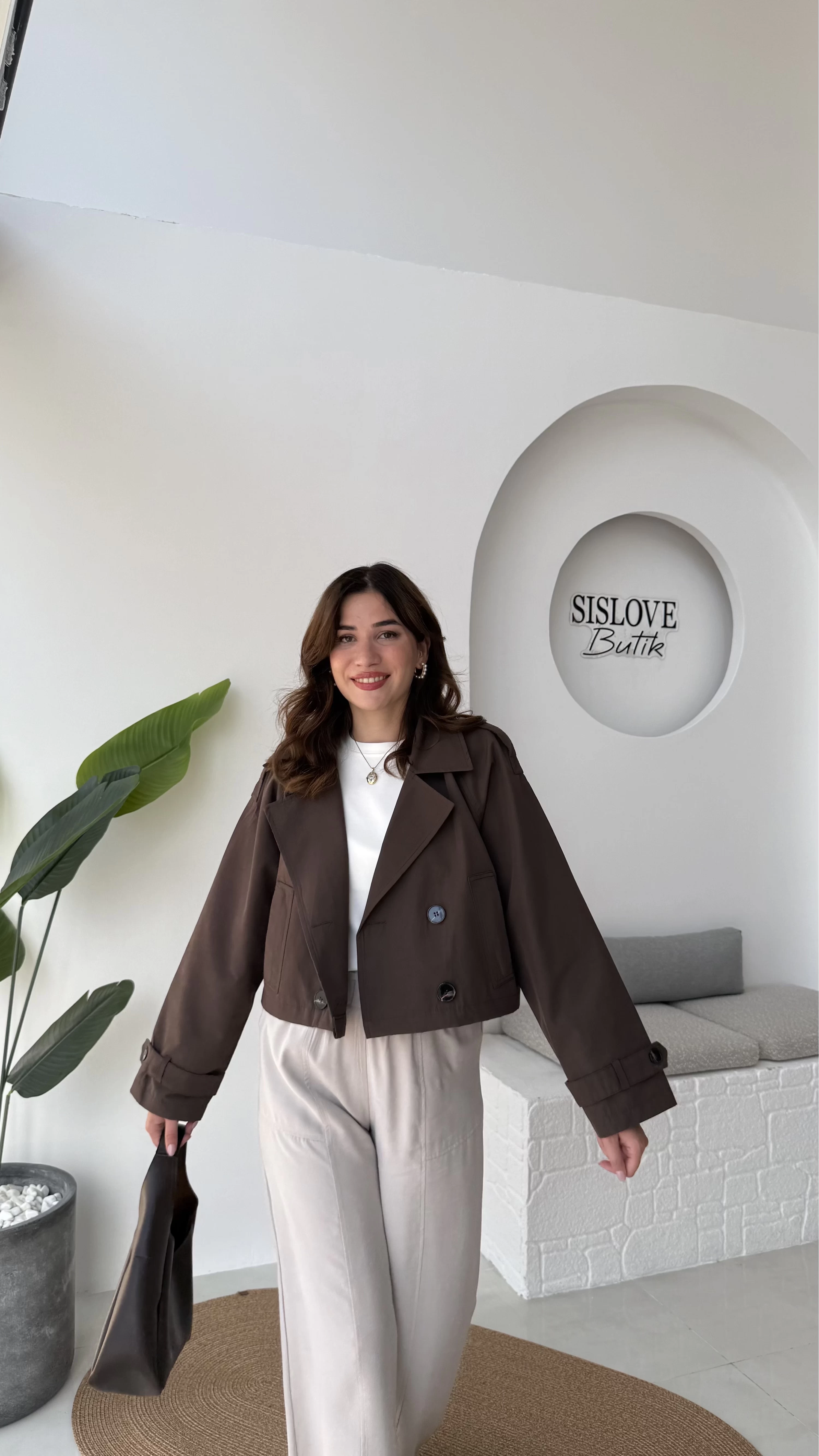 Ön SiPARİŞ Maya Yarım Kruvaze Trençkot - Kahve - Kod: 7529
