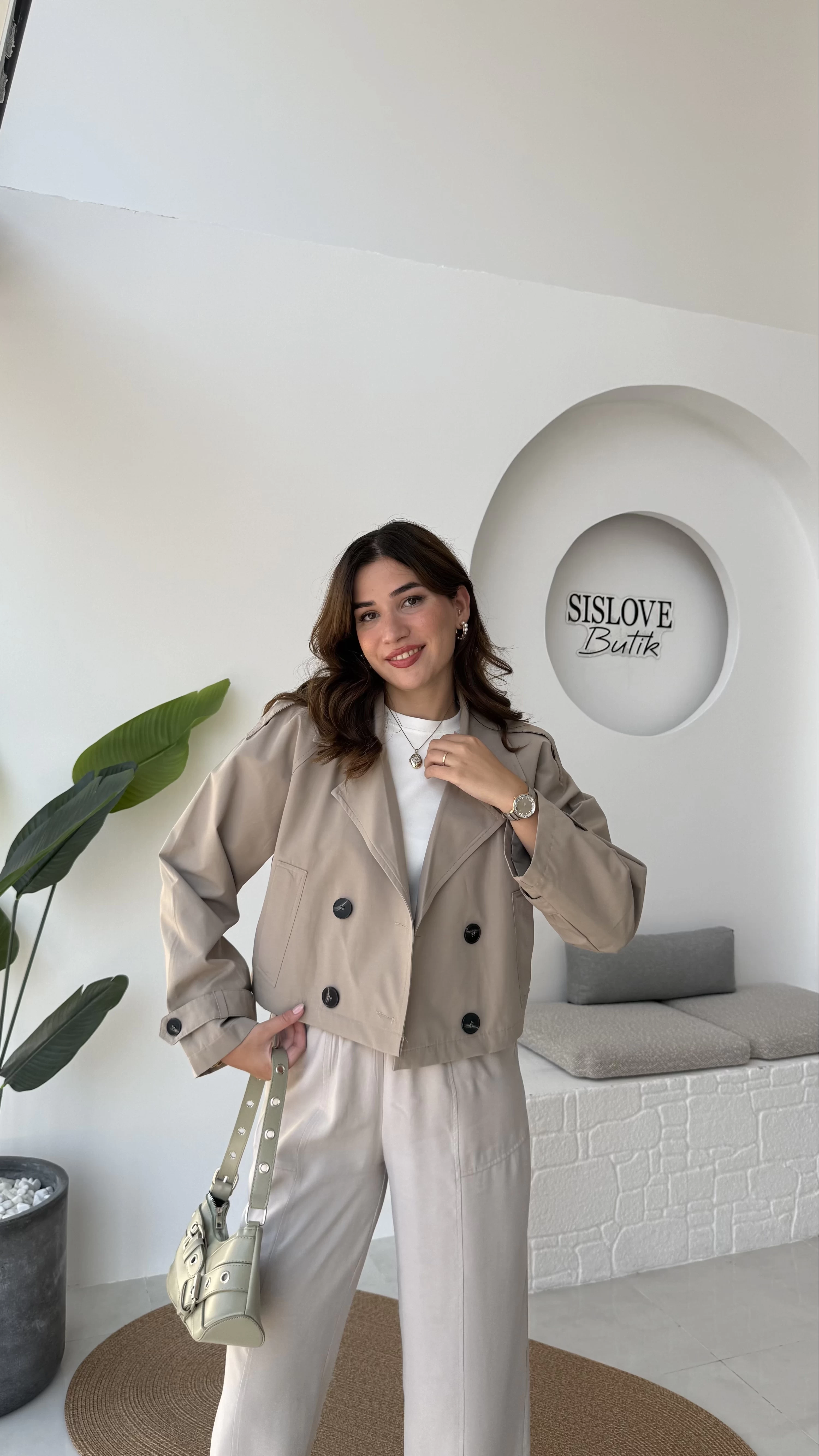 Ön Sipariş Maya Yarım Kruvaze Trençkot - Vizon - Kod: 7529