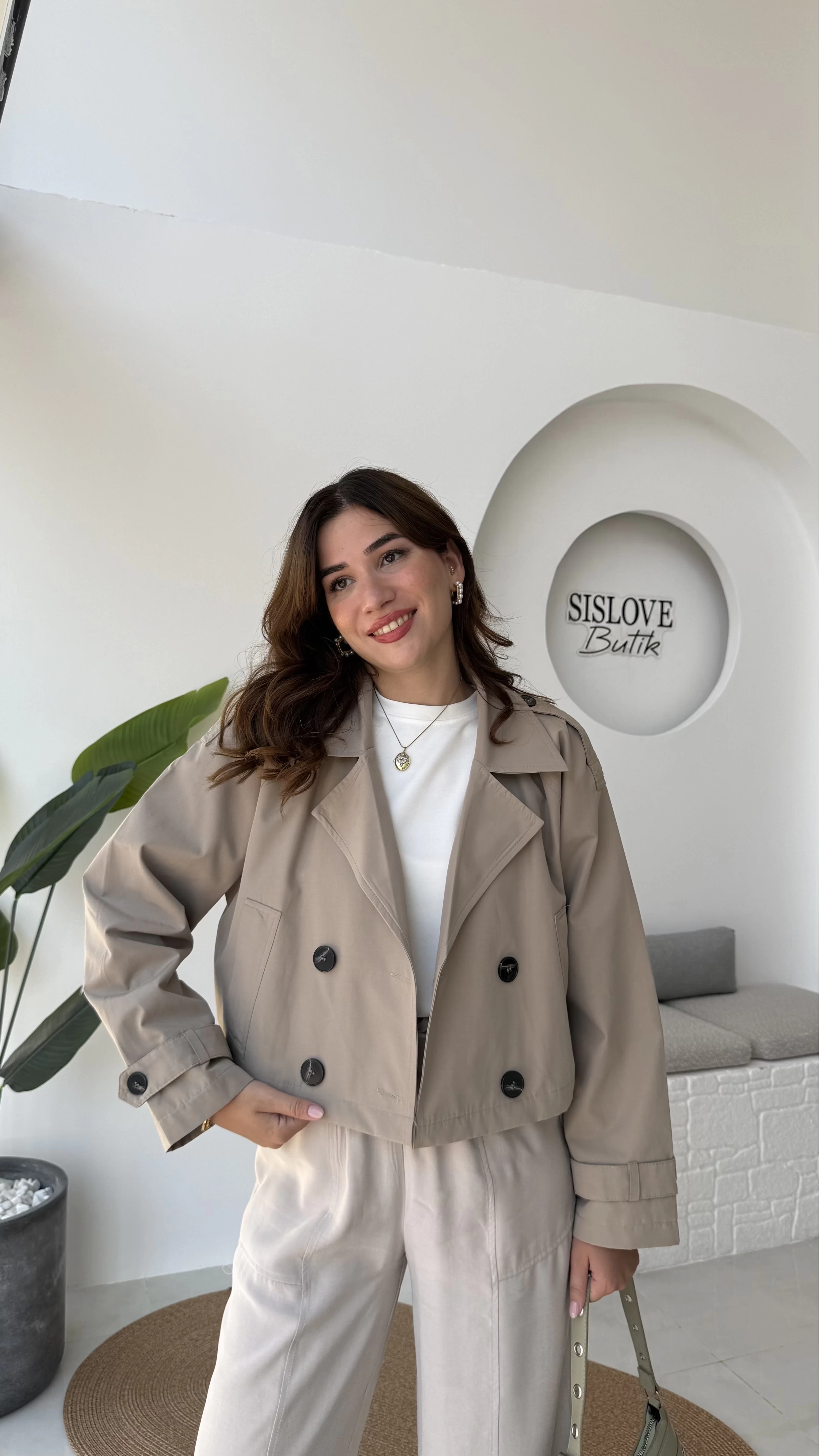 Ön Sipariş Maya Yarım Kruvaze Trençkot - Vizon - Kod: 7529