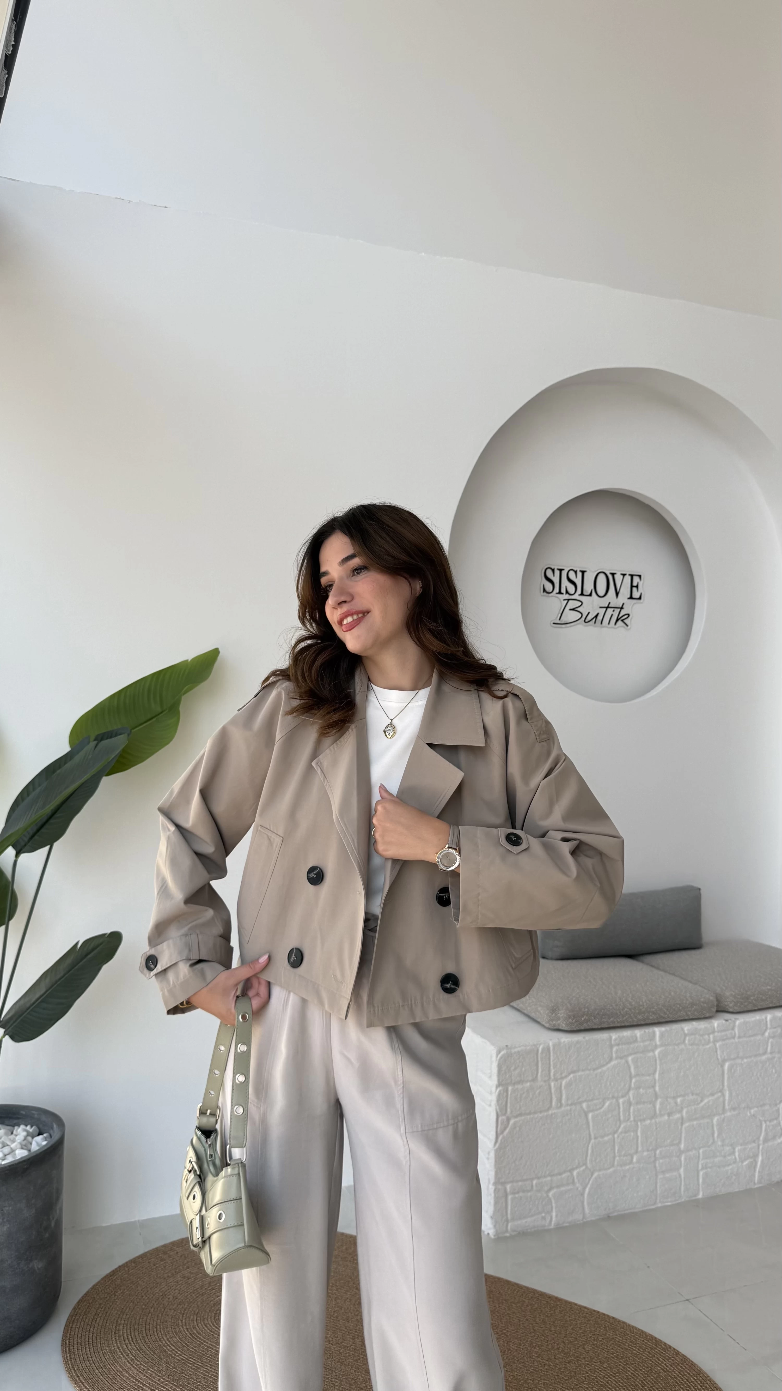 Ön Sipariş Maya Yarım Kruvaze Trençkot - Vizon - Kod: 7529