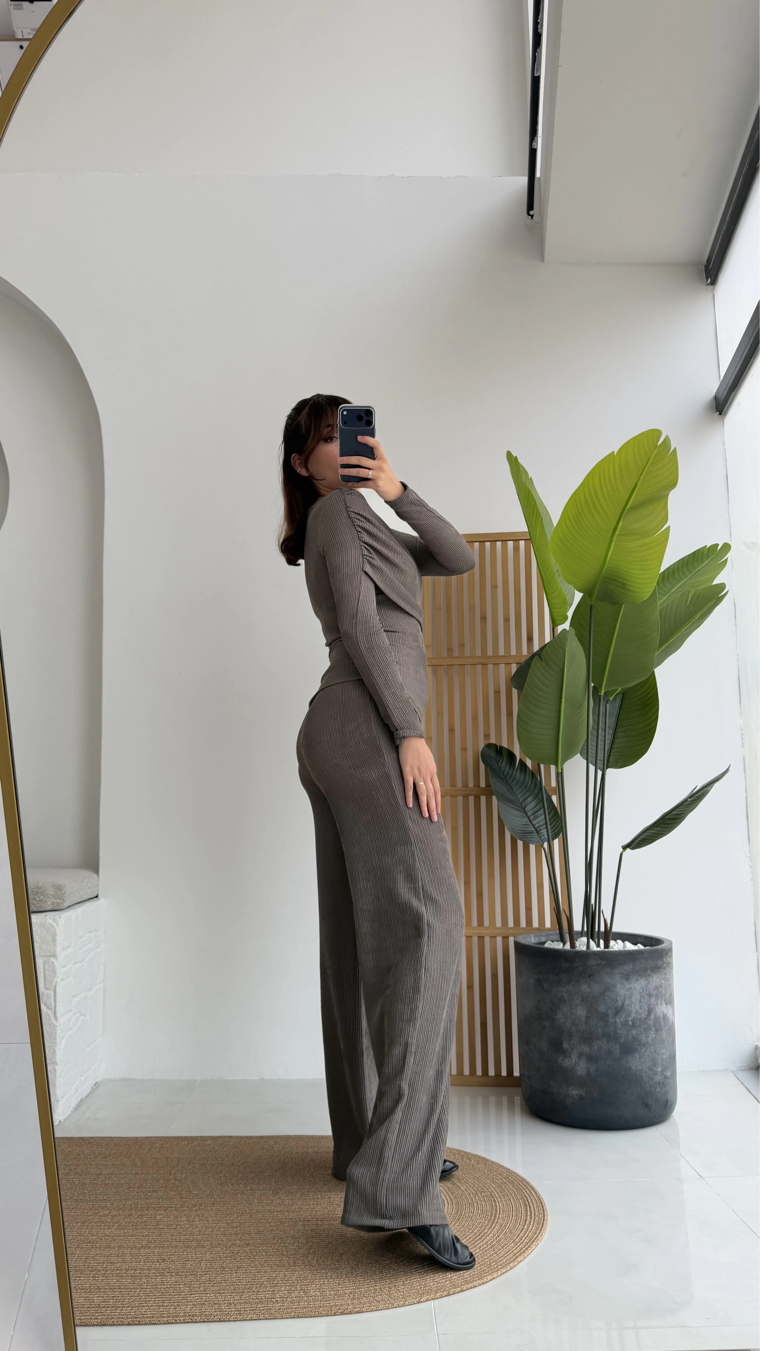 Melanie Fitilli Bluz Pantolon Takım - Vizon Tonları